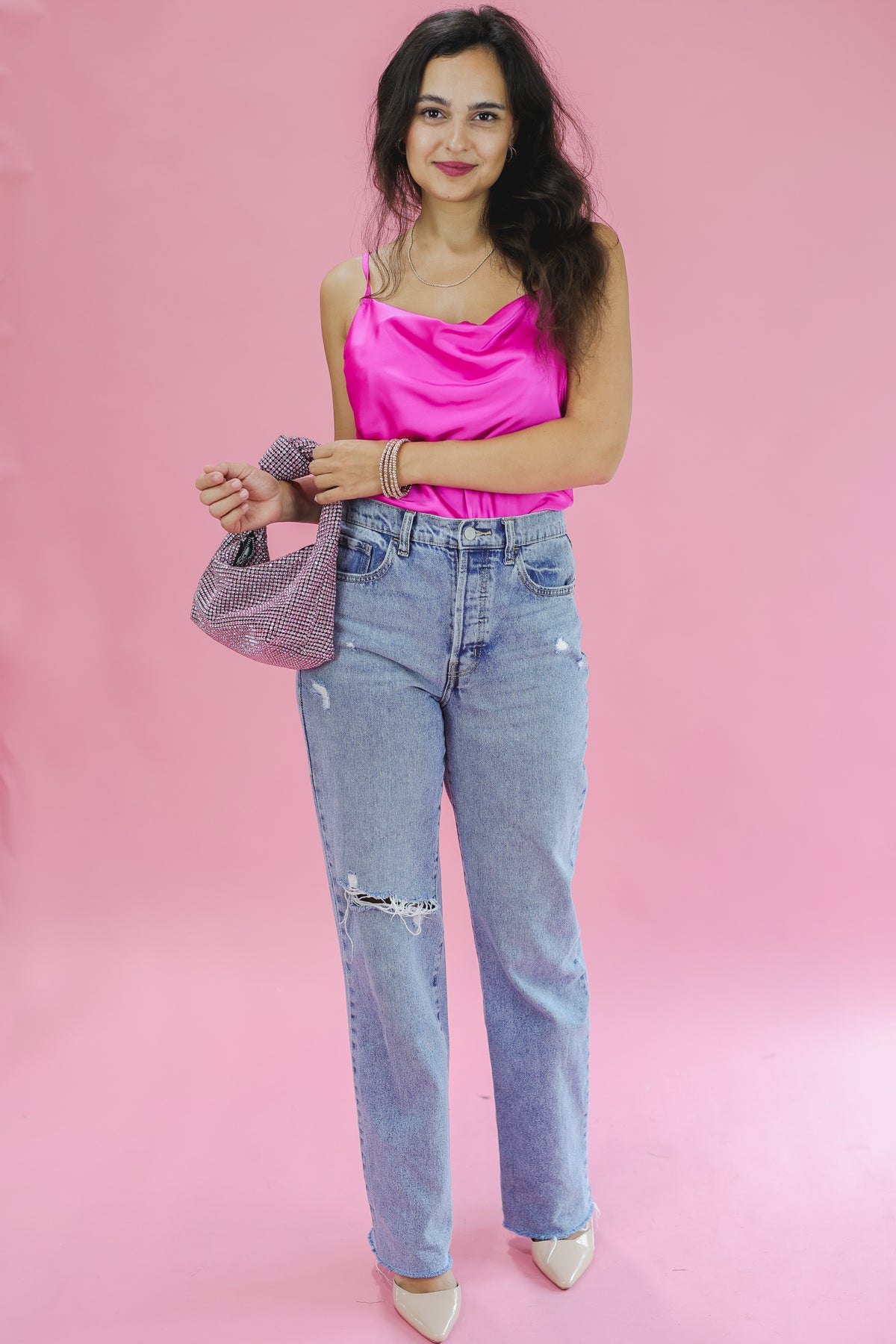 Rodeo Ready Satin Tank In Magenta-She + Sky-Southern House
