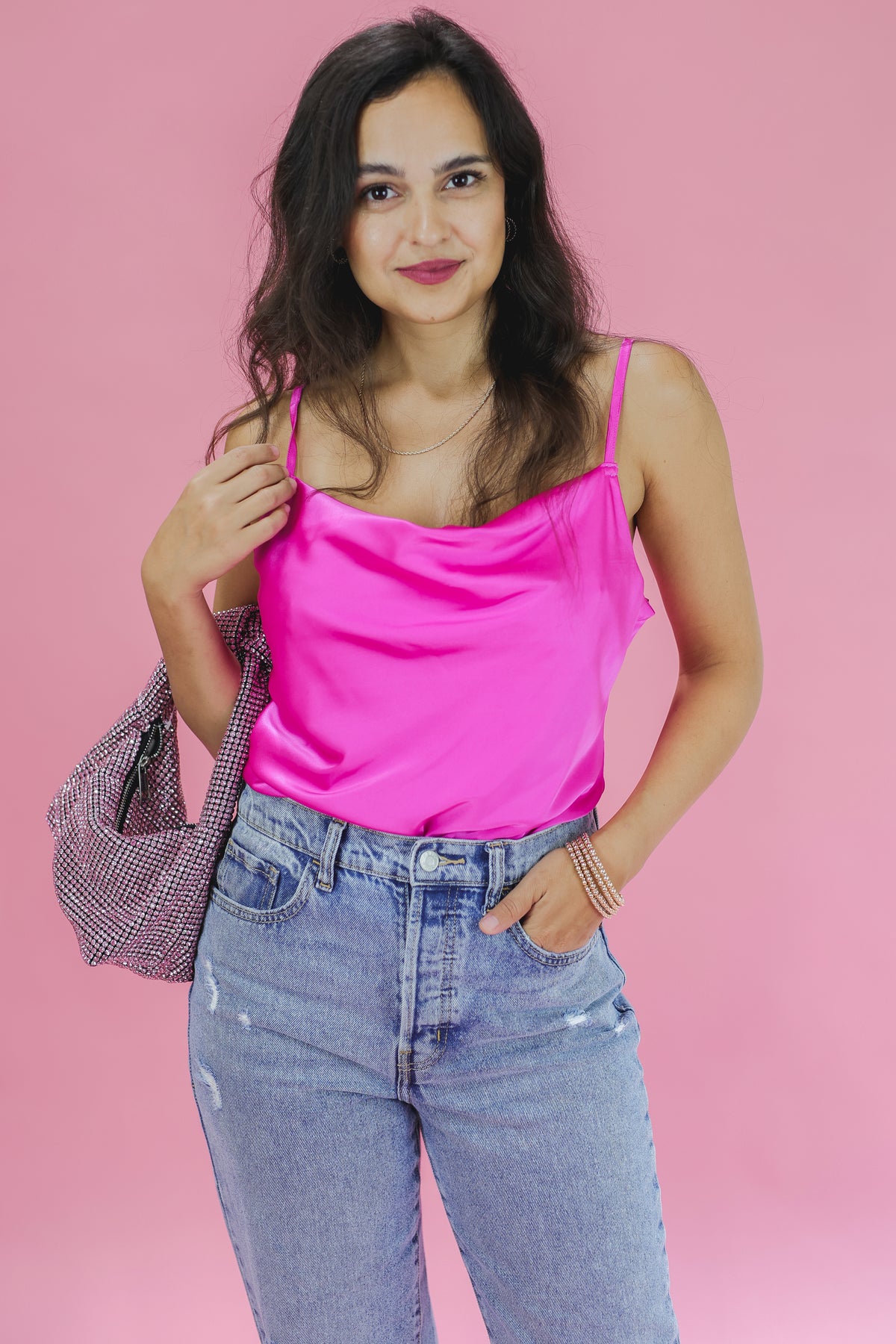 Rodeo Ready Satin Tank In Magenta-She + Sky-Southern House