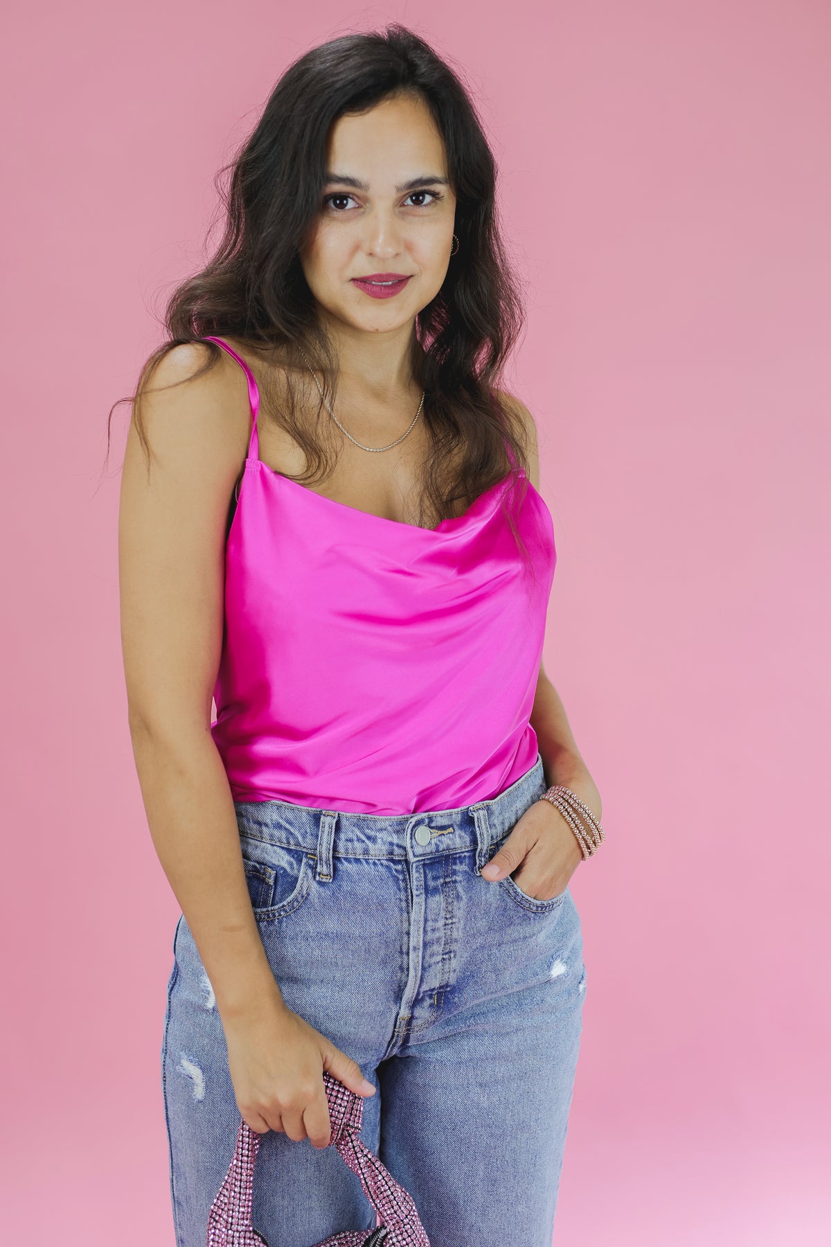 Rodeo Ready Satin Tank In Magenta-She + Sky-Southern House