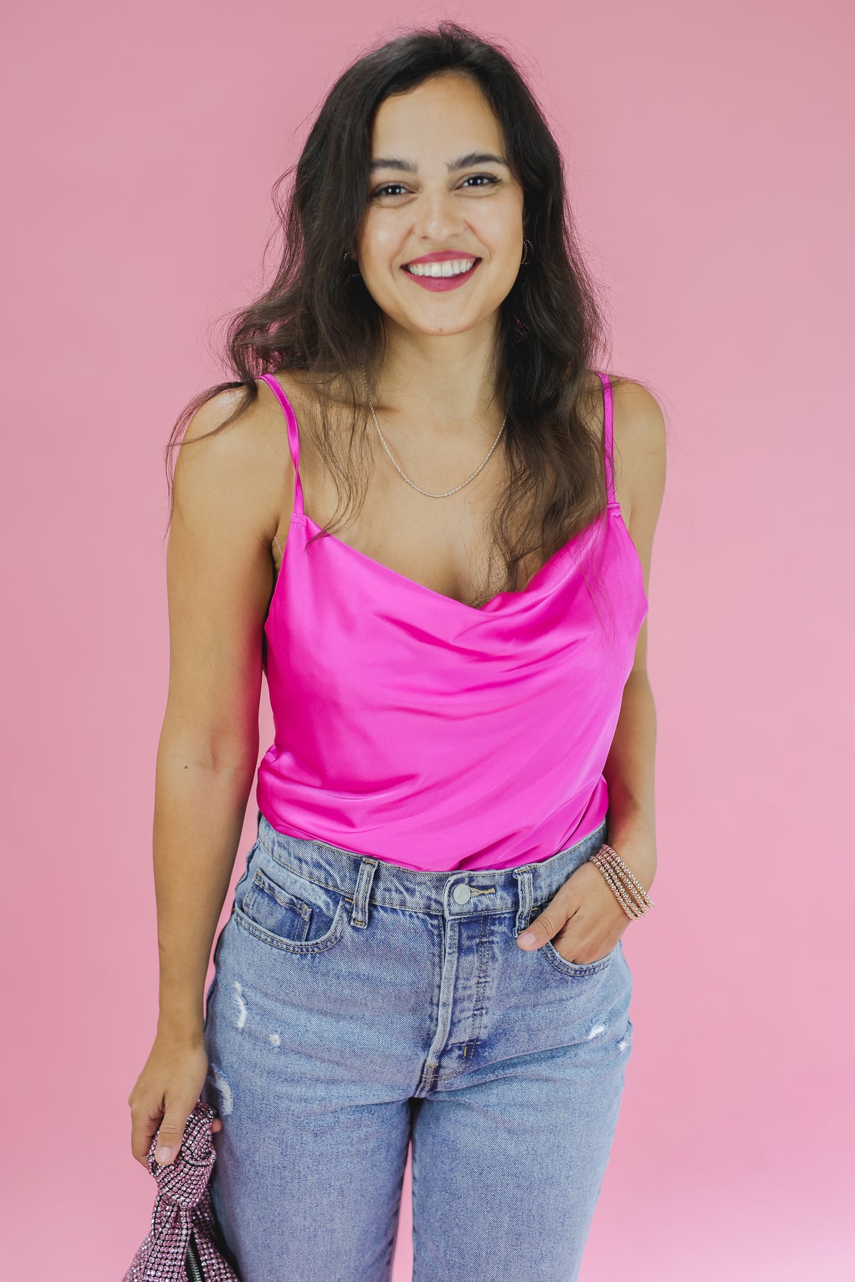 Rodeo Ready Satin Tank In Magenta-She + Sky-Southern House