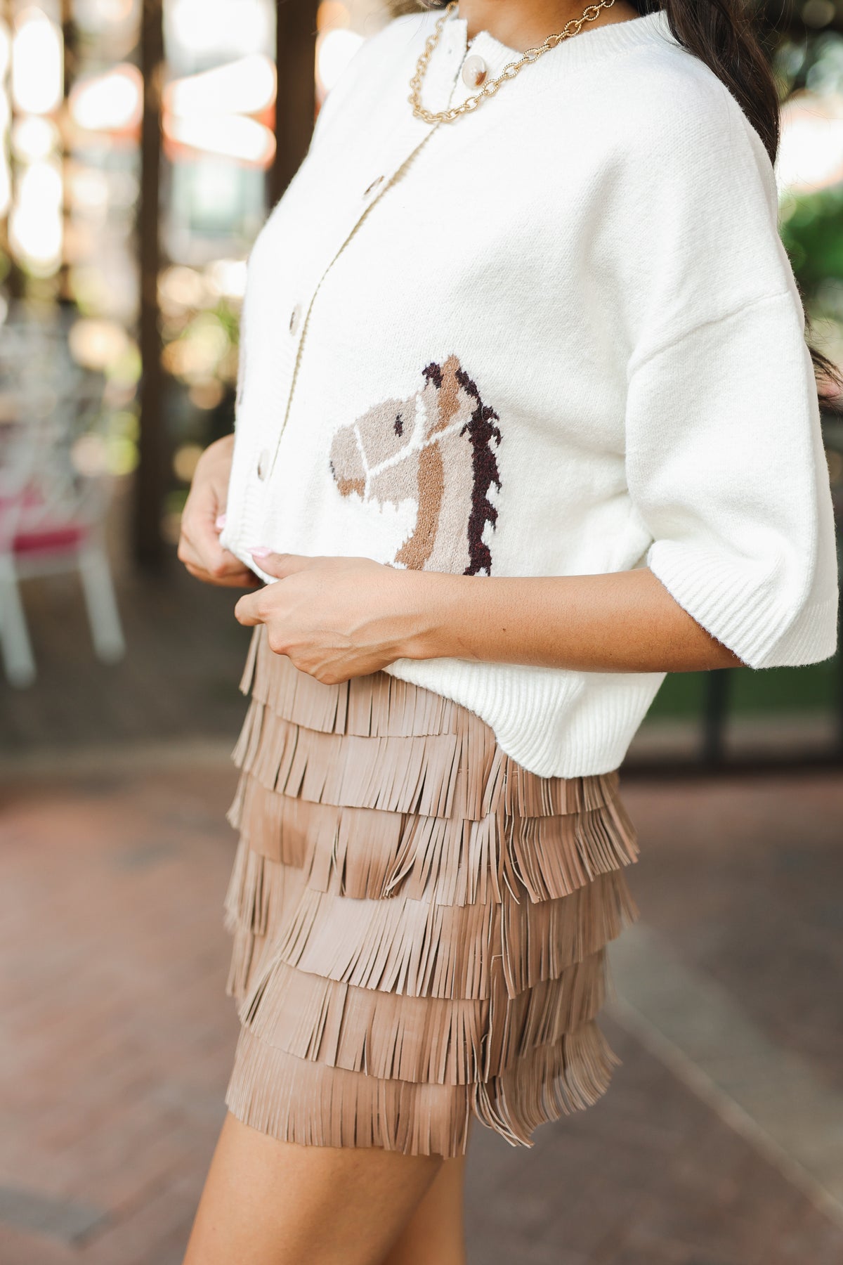 Savannah Horse Knit Cardigan – White-Sweater-Southern House