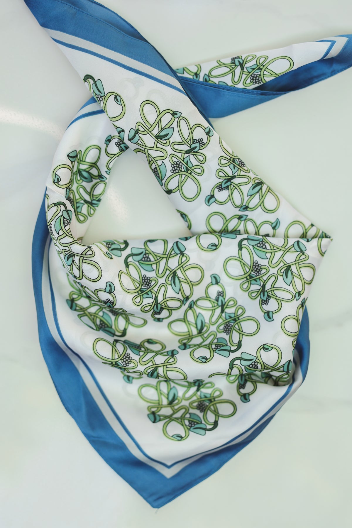 Vine Loop Square Scarf – Blue & Green-Scarf-Southern House