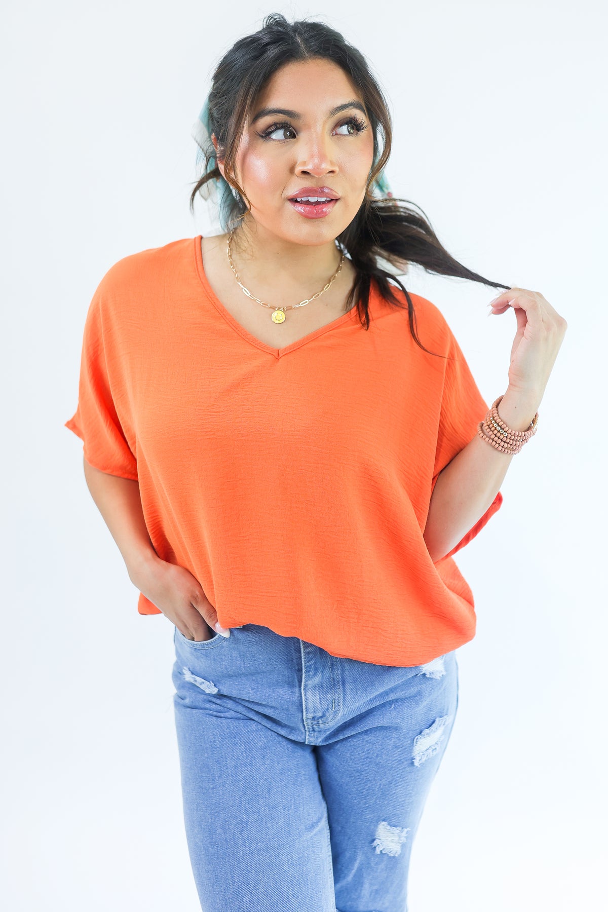 Living With Style Shift Top In Orange-shirts/tops-Entro-Southern House