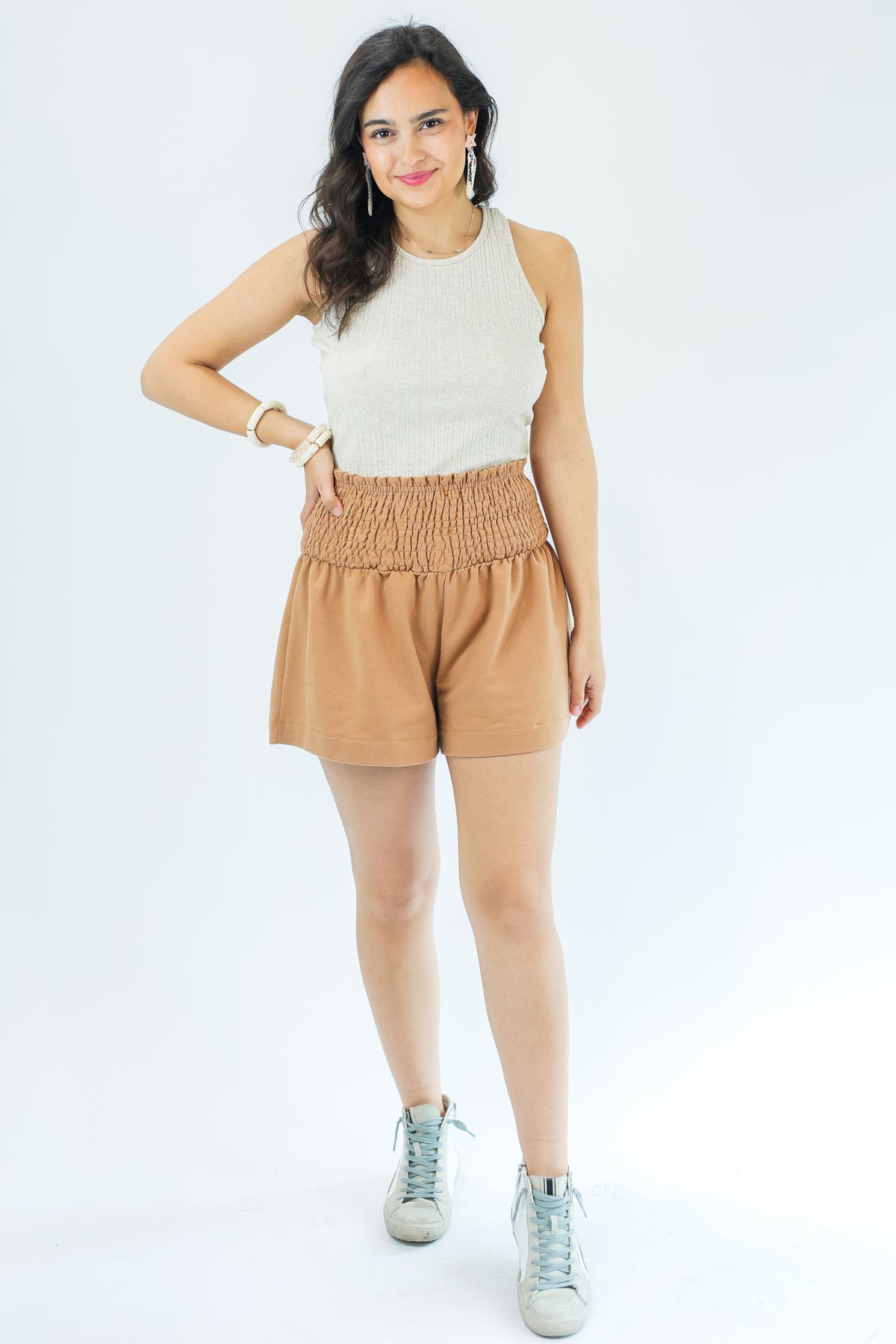 Relaxing Days Jersey Shorts In Camel-Shorts-TCEC-Southern House