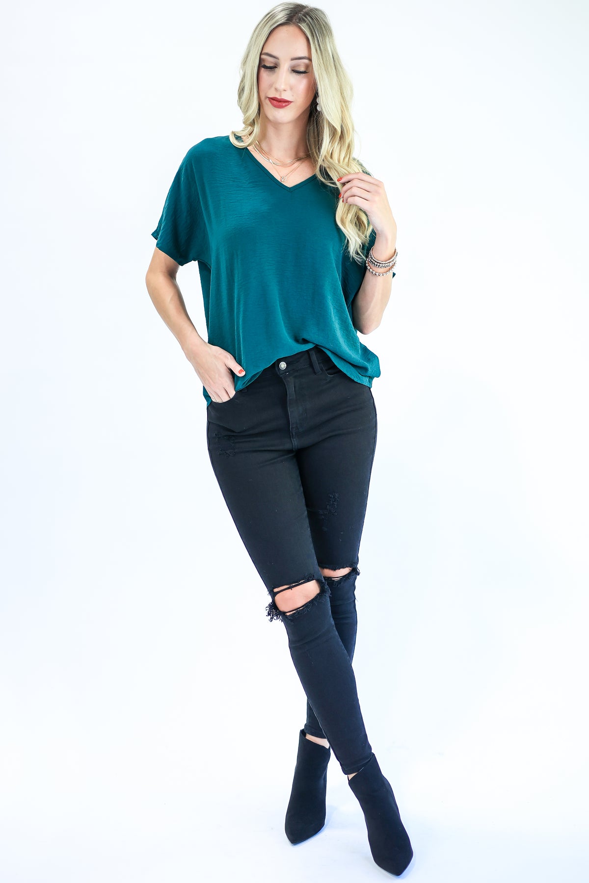 Living With Style Shift Top In Hunter-Shirt/Tops-Entro-Southern House