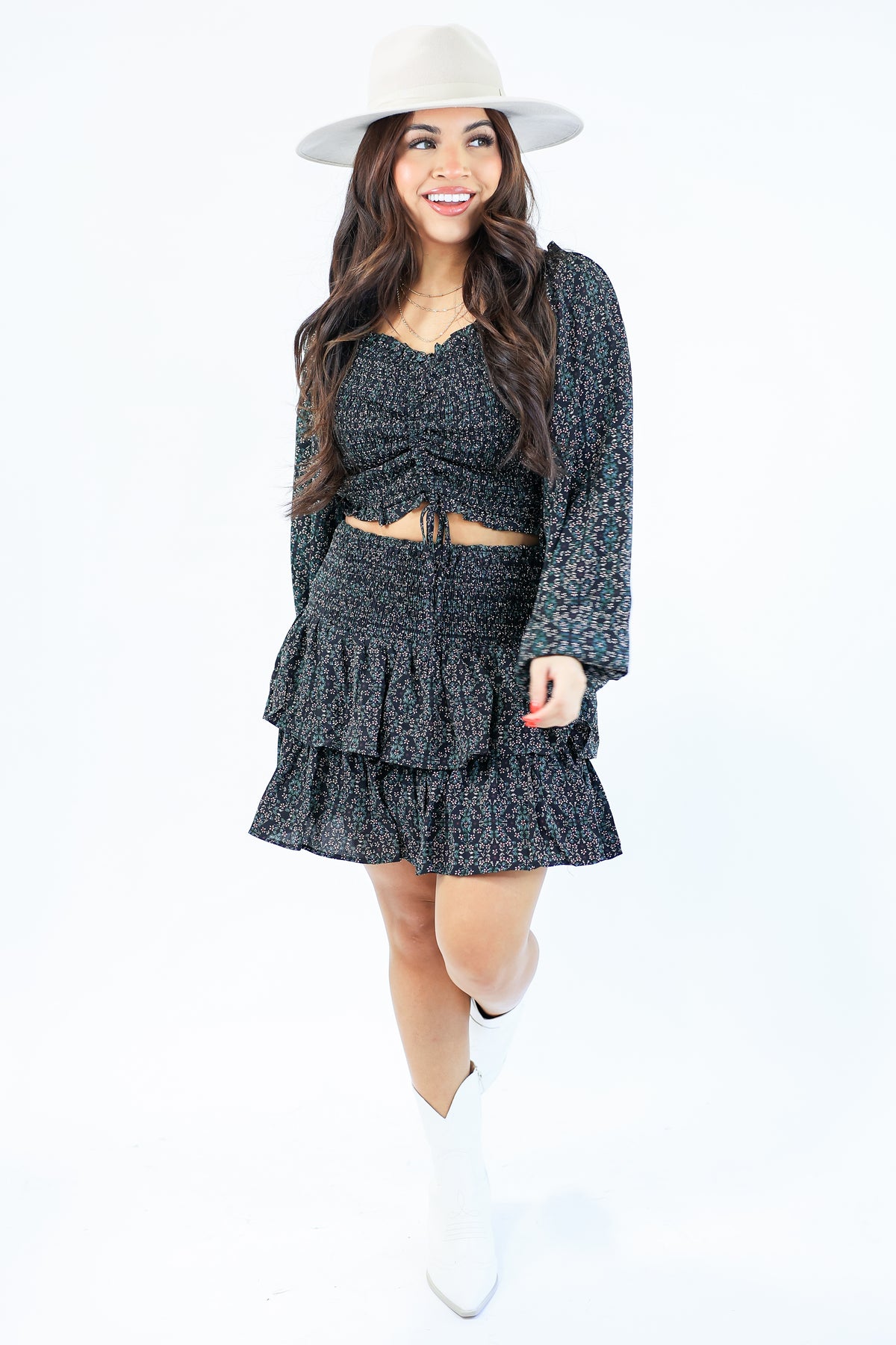 Journey Of Love Floral Skirt In Black-Skirt-She + Sky-Southern House