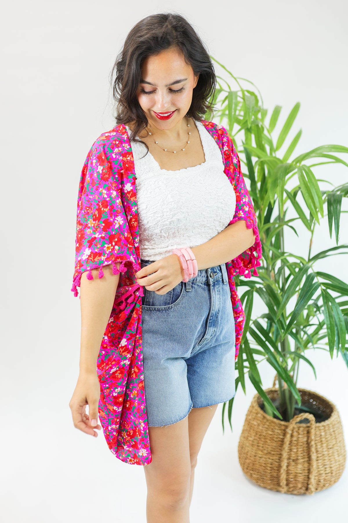 Summer Sway Floral Kimono In Magenta-Kimono/Cardigan/Jacket/Hoodie-Jodifl-Southern House