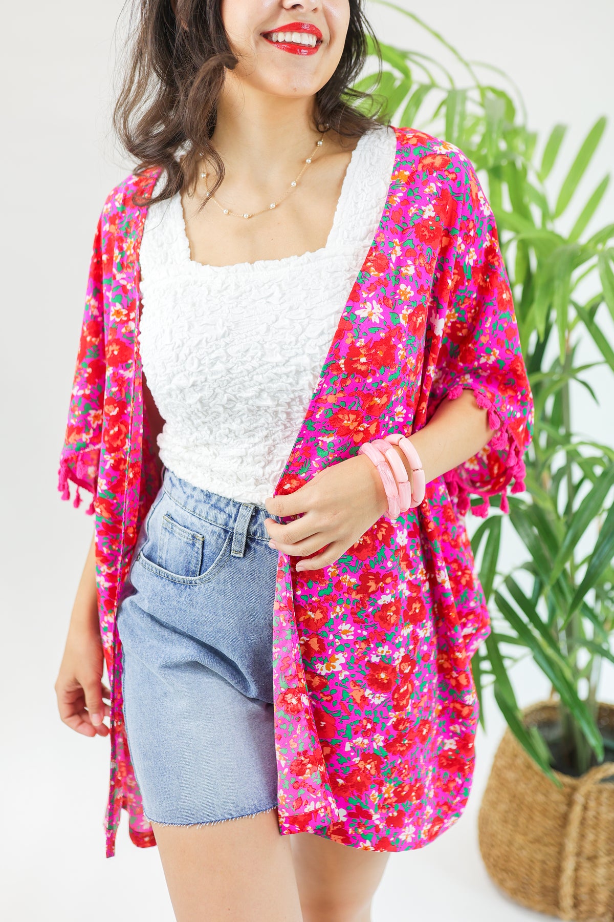 Summer Sway Floral Kimono In Magenta-Kimono/Cardigan/Jacket/Hoodie-Jodifl-Southern House
