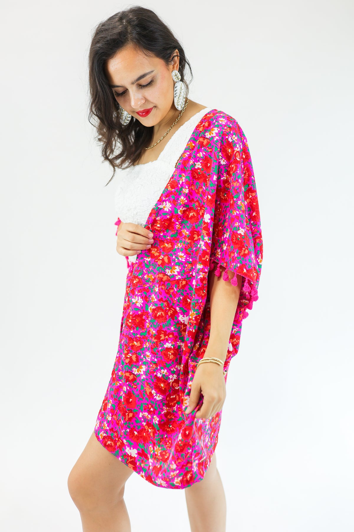 Summer Sway Floral Kimono In Magenta-Kimono/Cardigan/Jacket/Hoodie-Jodifl-Southern House