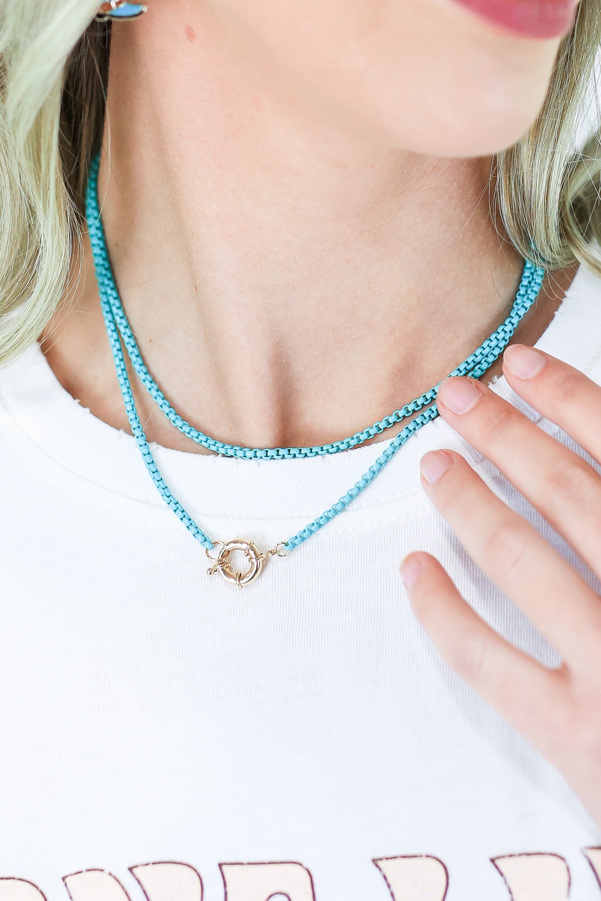 Fierce Move Link Necklace In Teal-necklace-Joia-Southern House