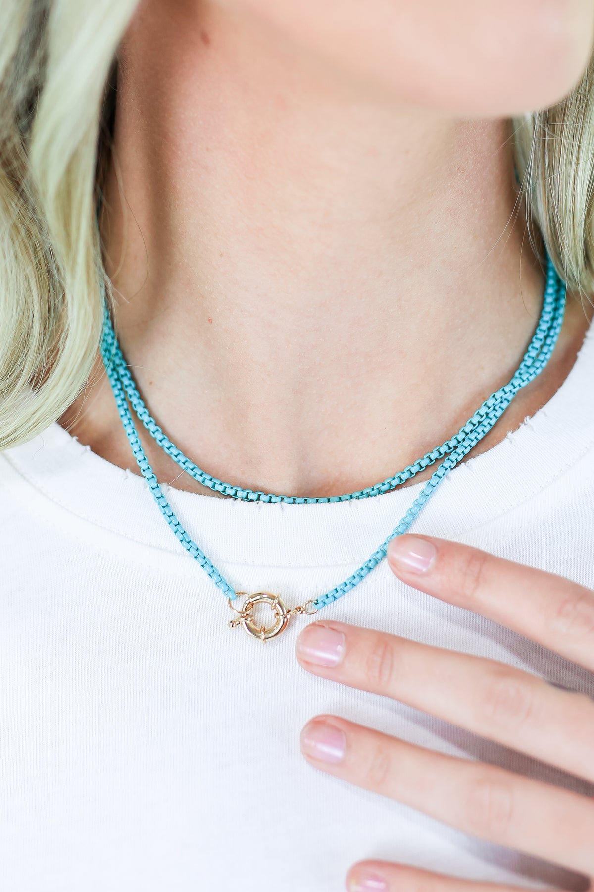 Fierce Move Link Necklace In Teal-necklace-Joia-Southern House