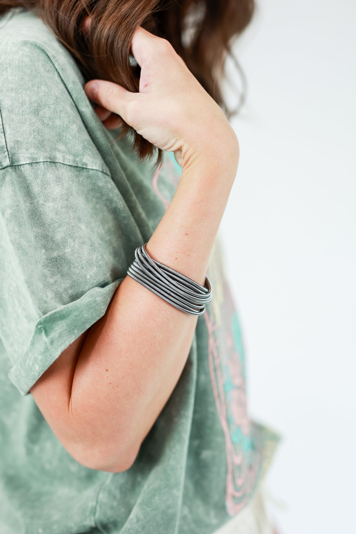 Heading To Memphis Wire Bracelet Stack In Chrome-Bracelet-Southern House-Southern House