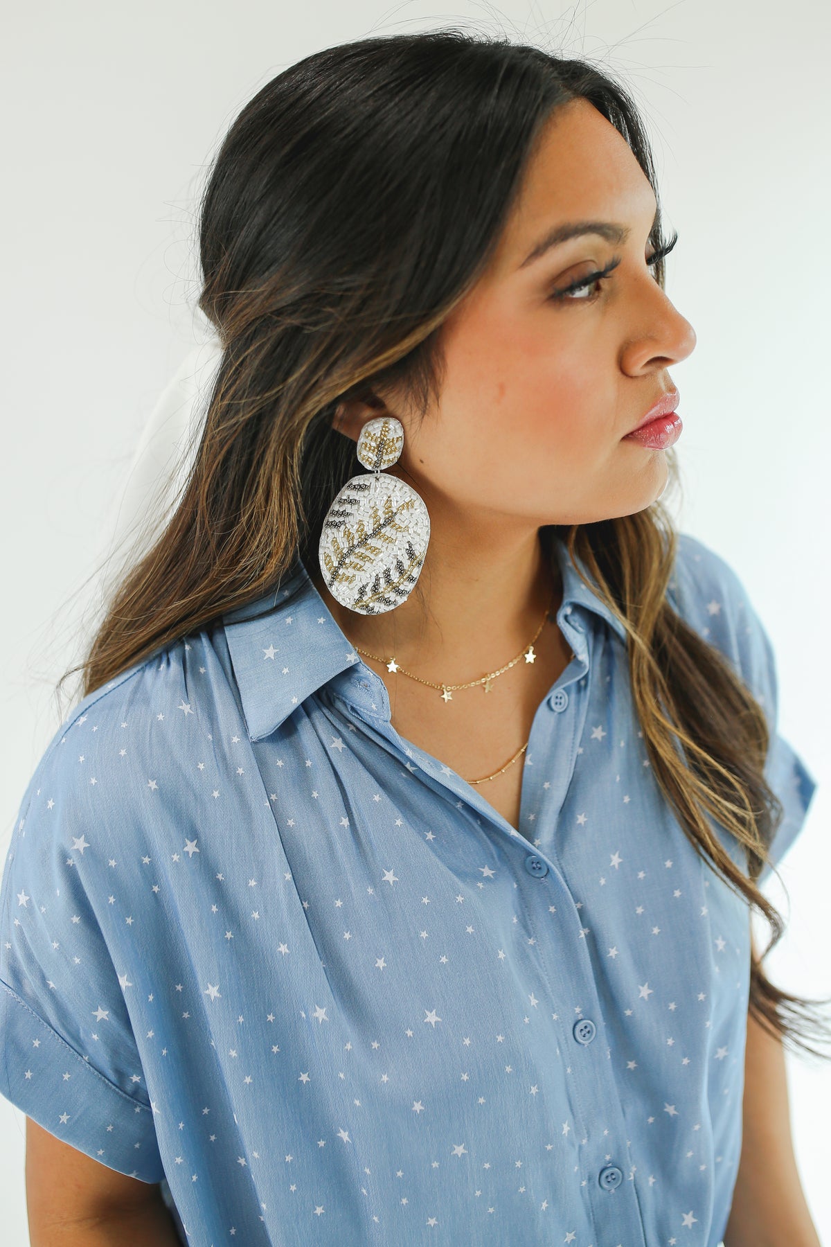 Olive Branch Earrings In White-Earrings-Golden Stella-Southern House