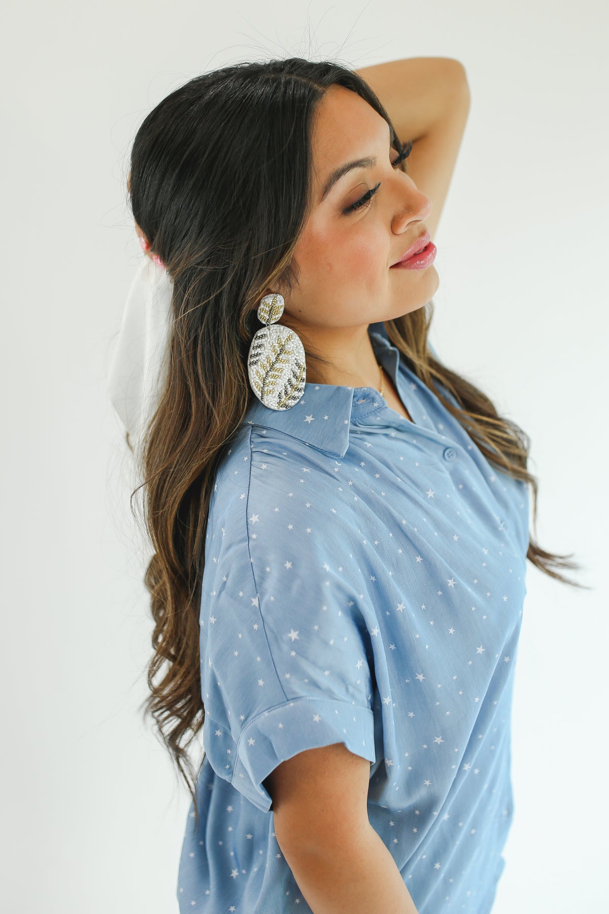 Olive Branch Earrings In White-Earrings-Golden Stella-Southern House