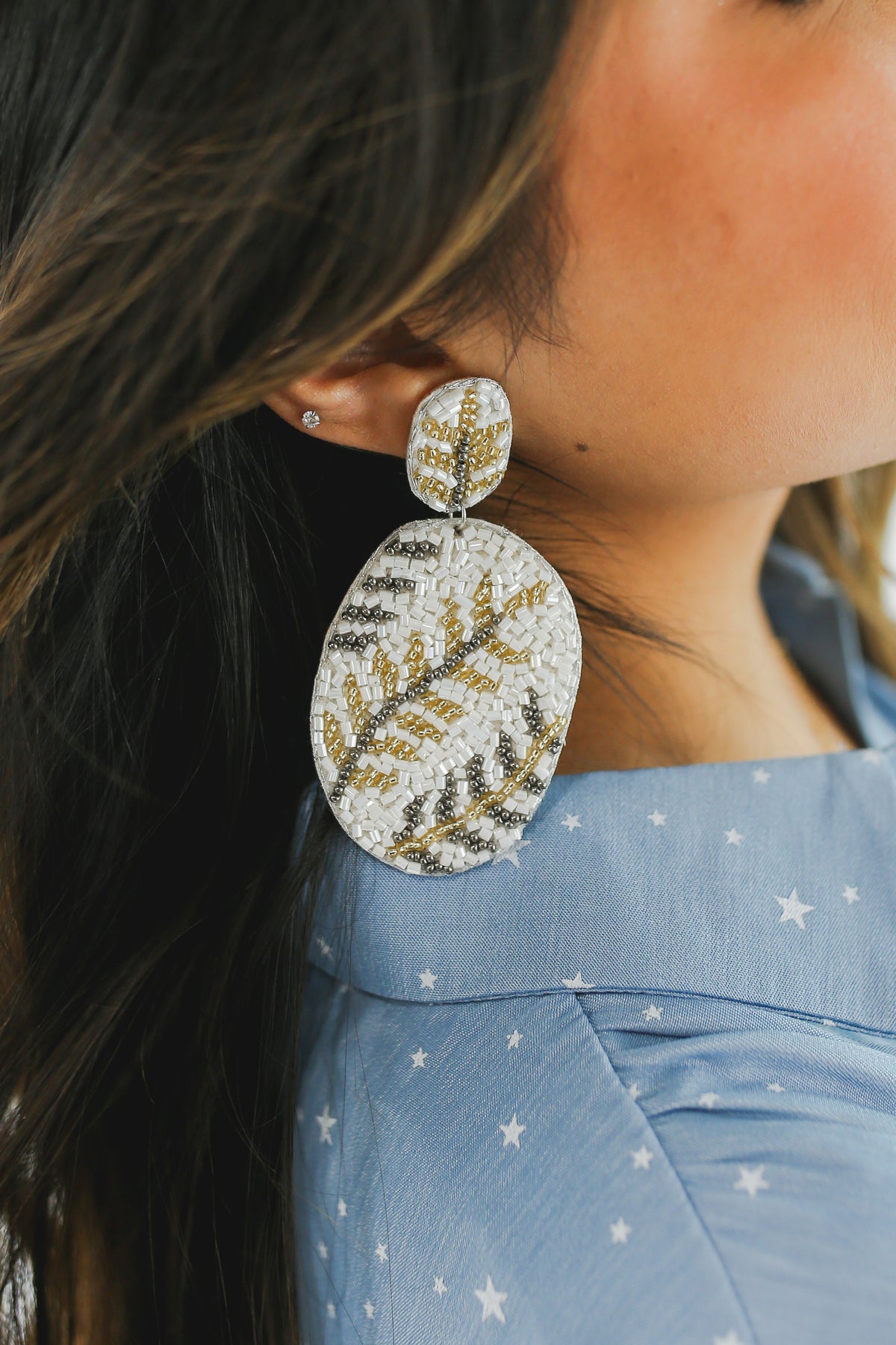 Olive Branch Earrings In White-Earrings-Golden Stella-Southern House