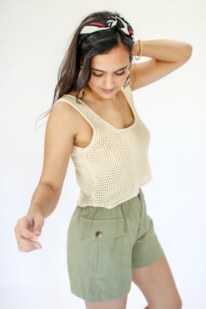 Oceanside High Waisted Shorts In Olive