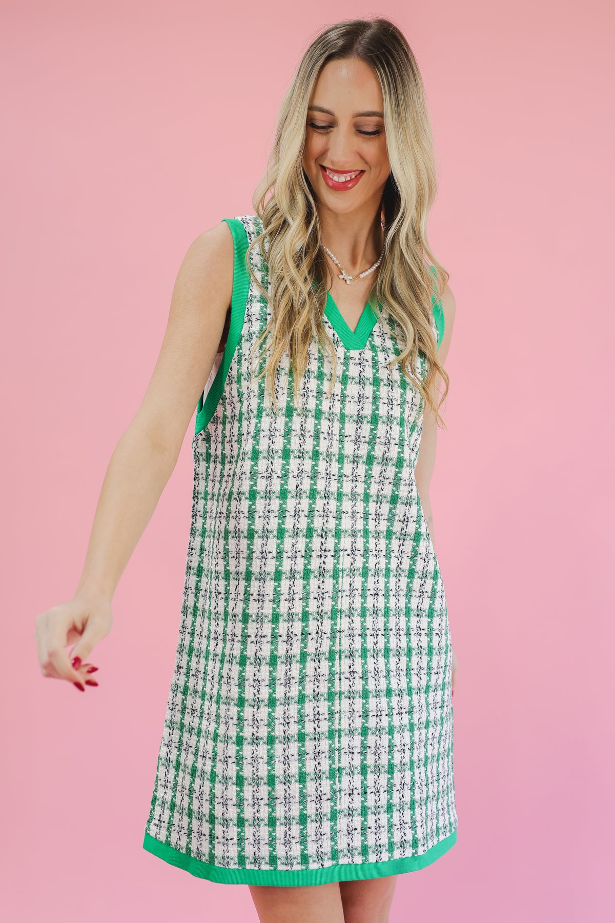 Meadow Breeze Tweed Dress - Green