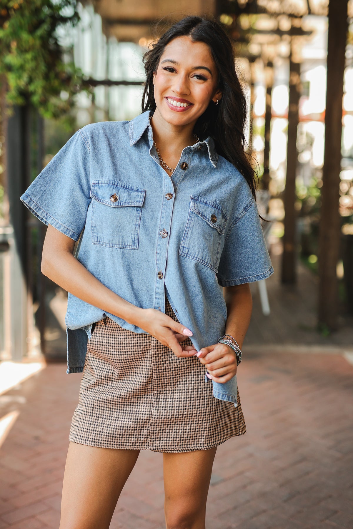 Canyon Denim Button-Up – Light Wash-Shirt/Tops-Southern House