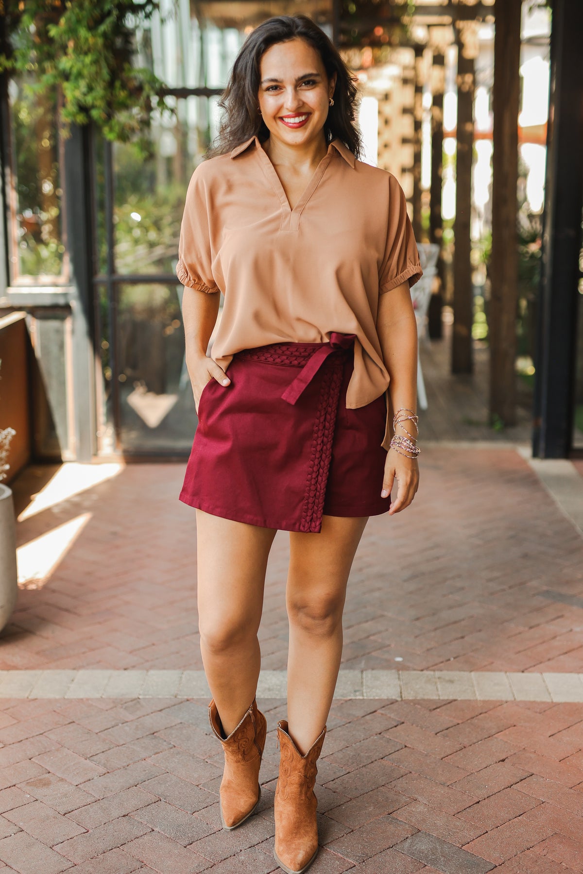 Elevated Chic Collared Blouse - Camel-Shirt/Tops-Southern House