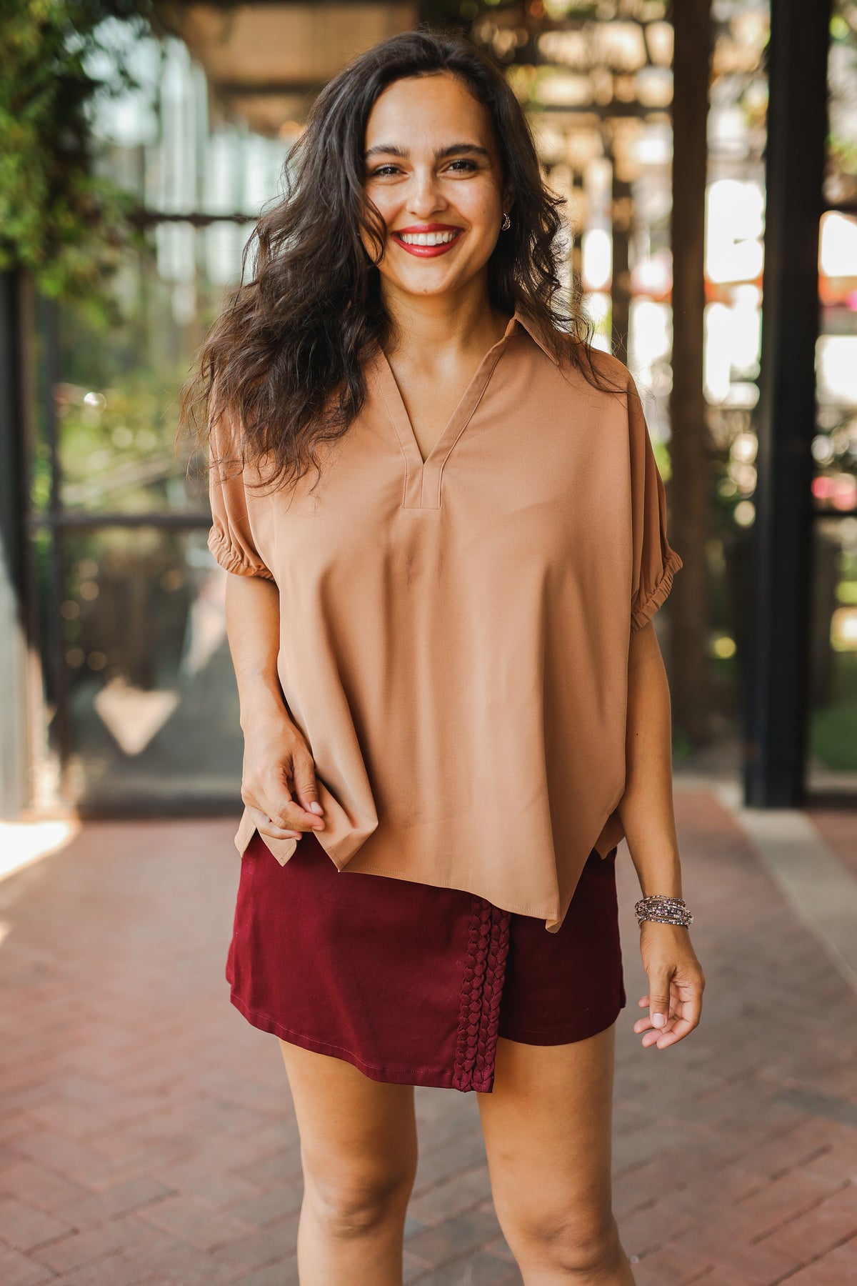 Elevated Chic Collared Blouse - Camel-Shirt/Tops-Southern House