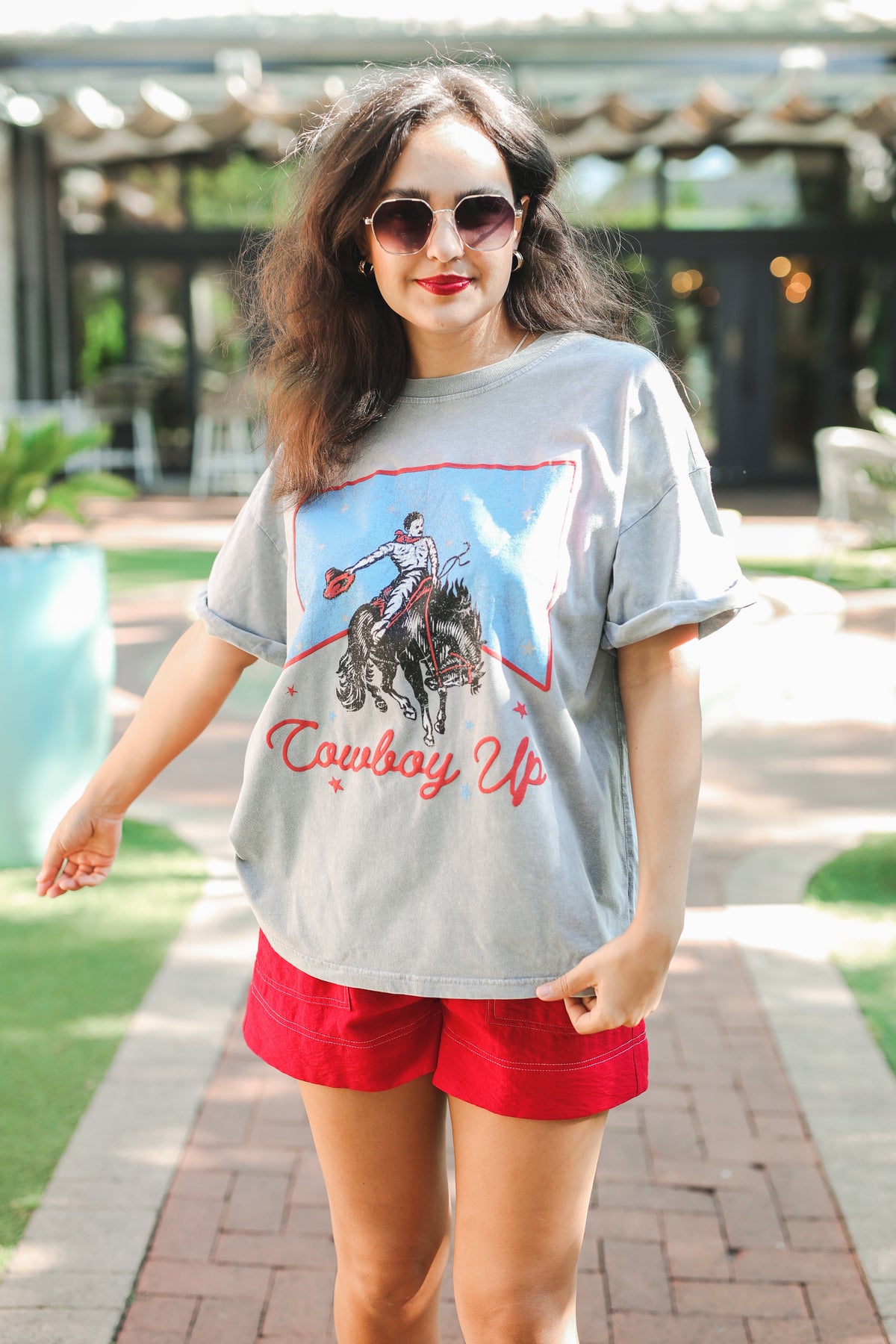 Cowboy Up Puff Tee - Grey