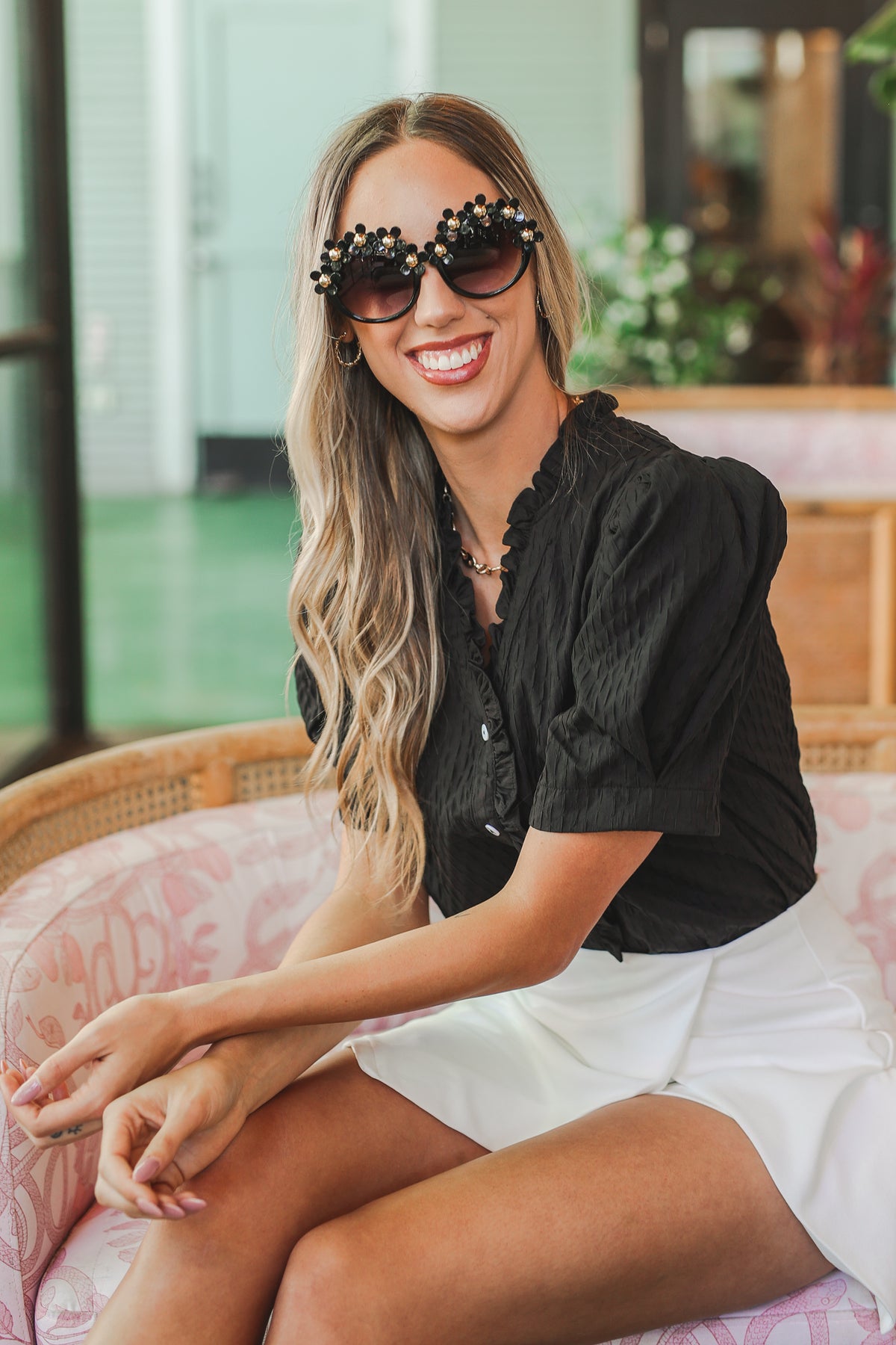 Elegant Edge Textured Shift Top - Black