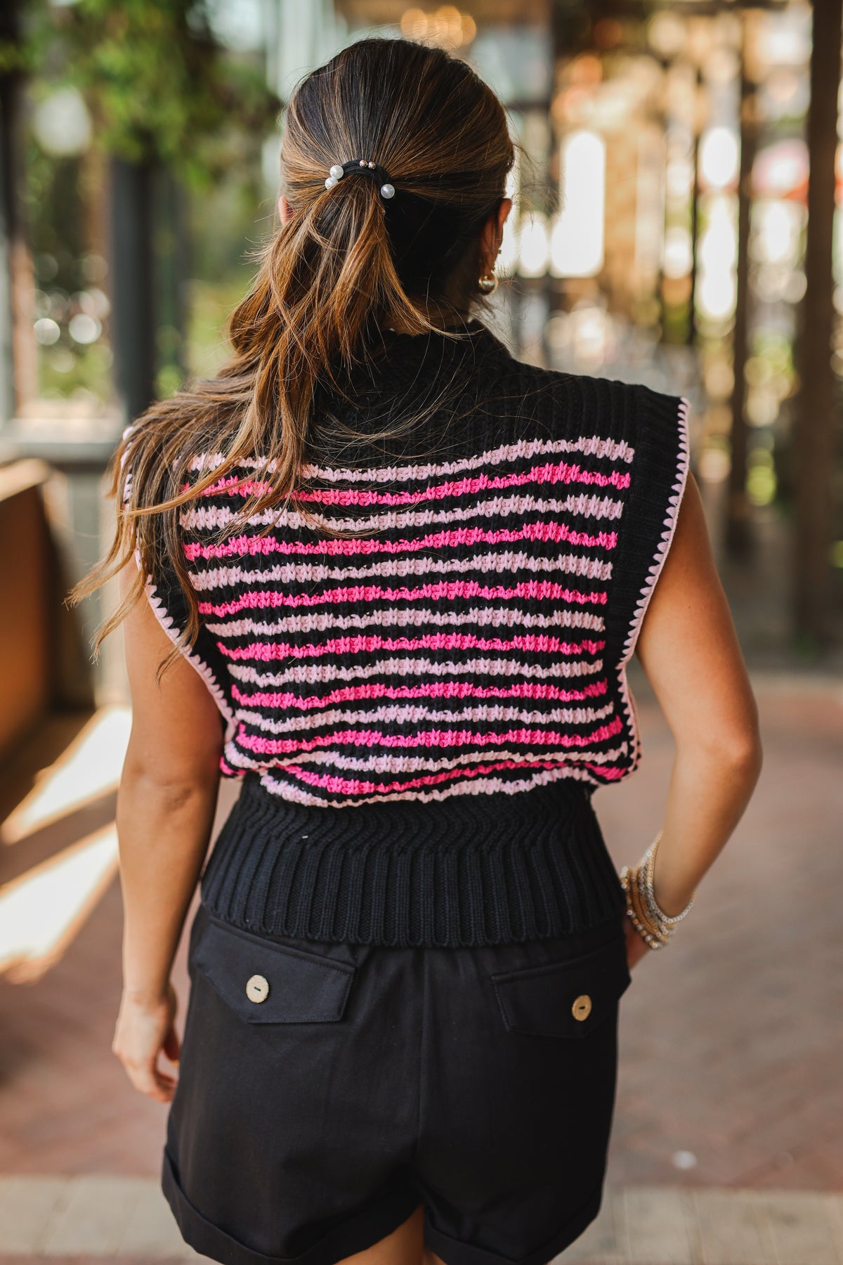 Wildest Dreams Striped Sweater Vest – Black/Pink-Sweater-Southern House