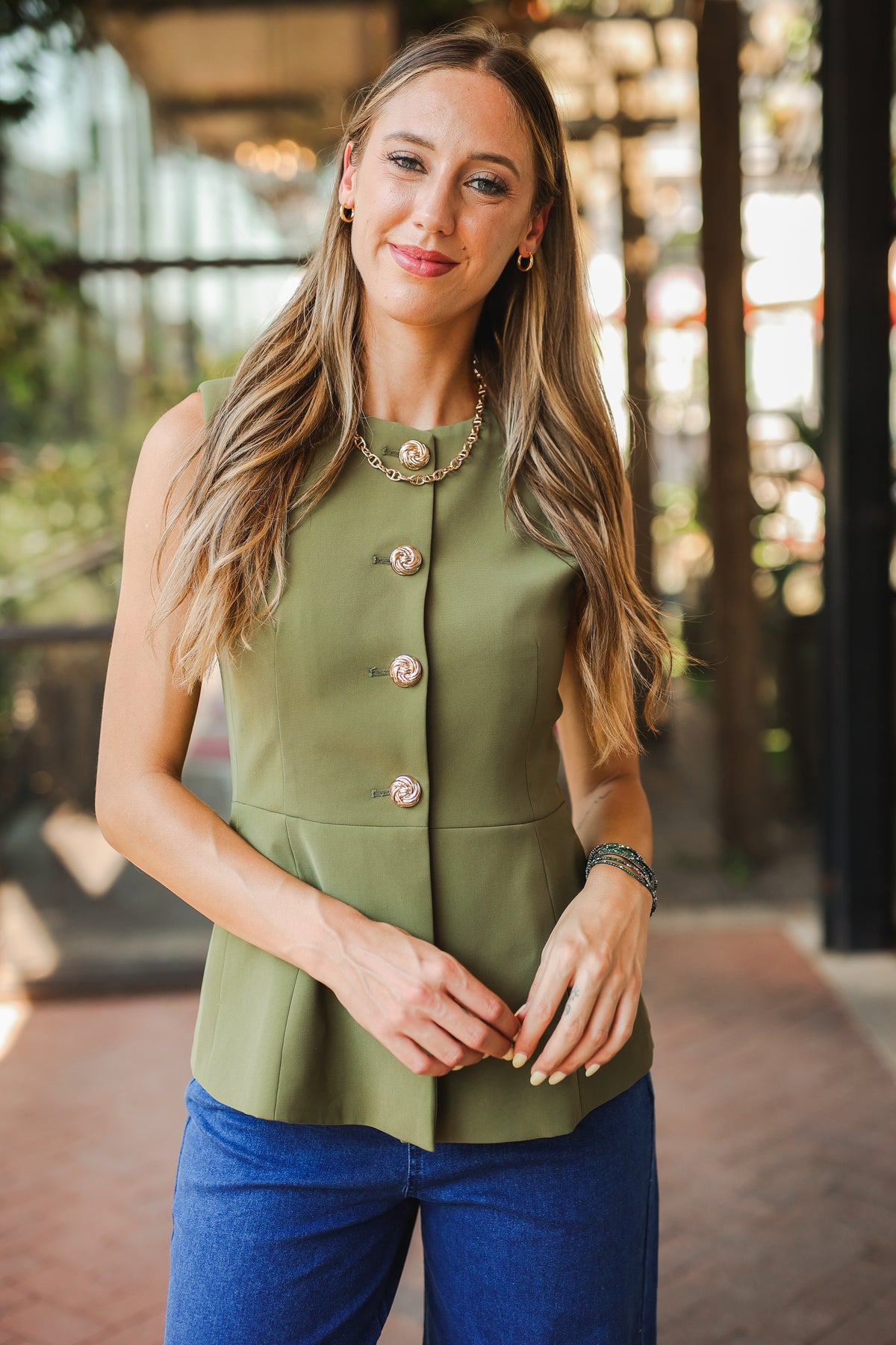 Empire Line Peplum Top – Olive-Vest-Southern House