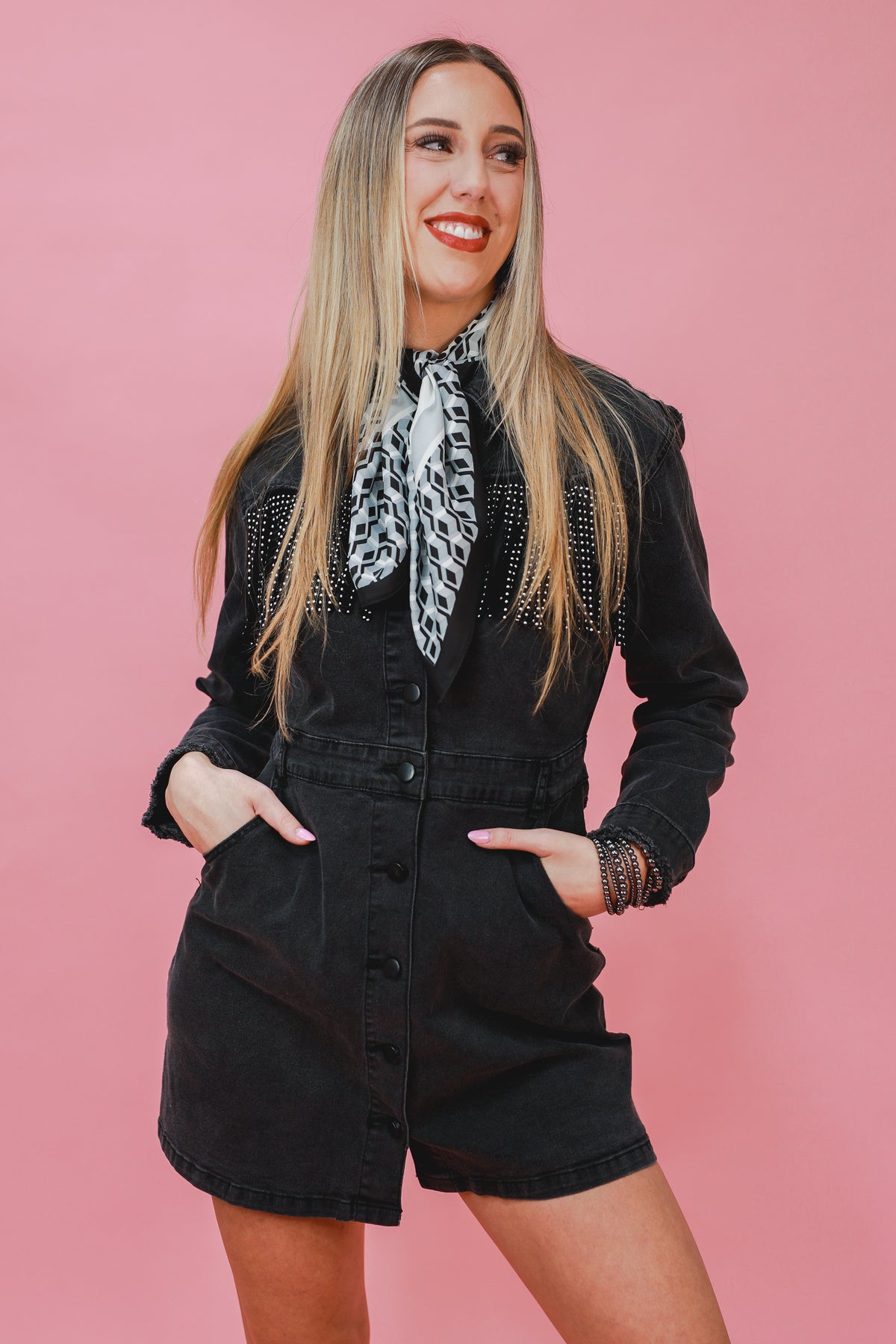 Rodeo Diva Fringe Denim Dress In Black - Southern House Clothing Large Rodeo Diva Fringe Denim Dress In Black - Southern House Clothing Large