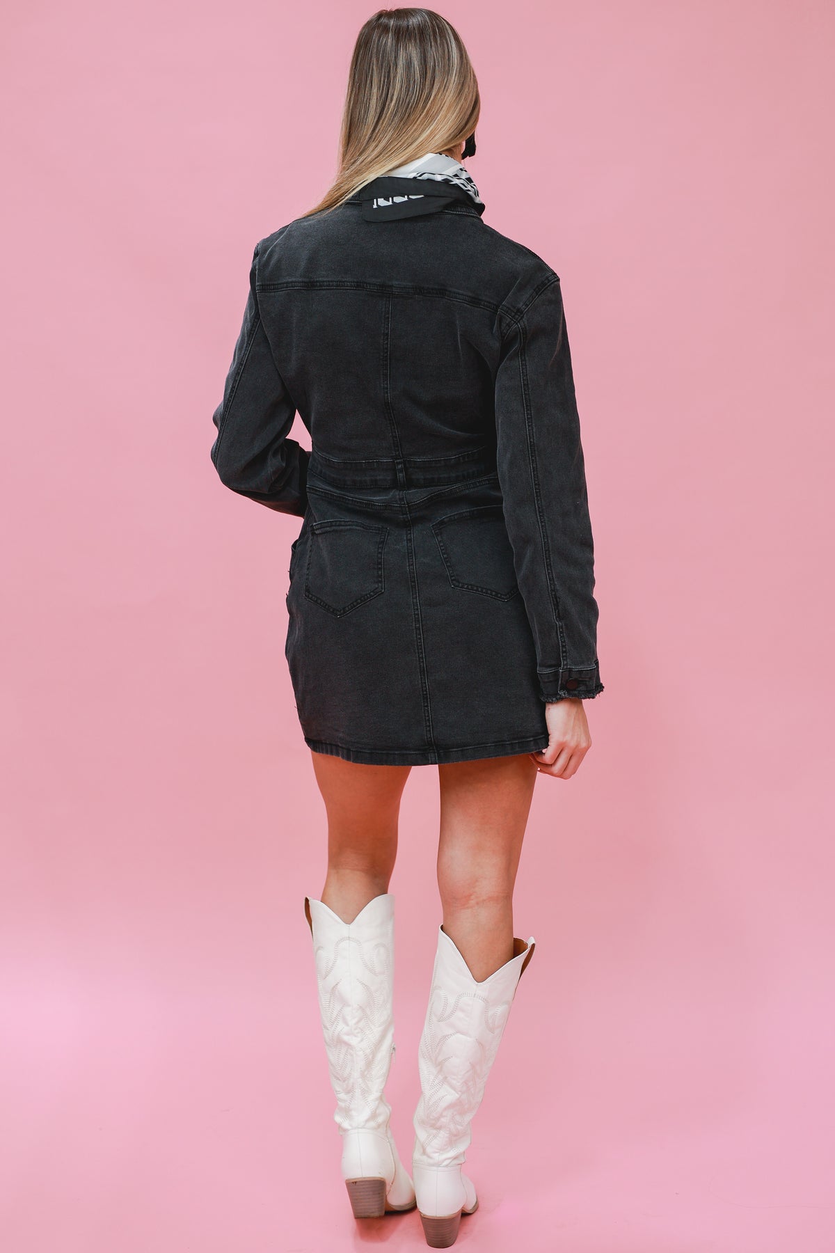 denim dress black Rodeo Diva Fringe Denim Dress In Black