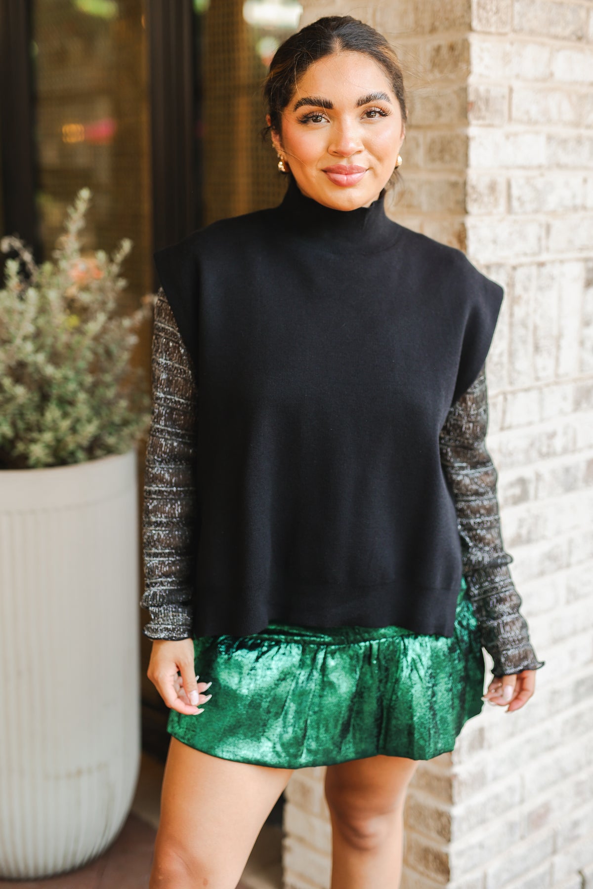 Starlight Mesh Long Sleeve Top – Black/Silver-Mesh tops-Southern House
