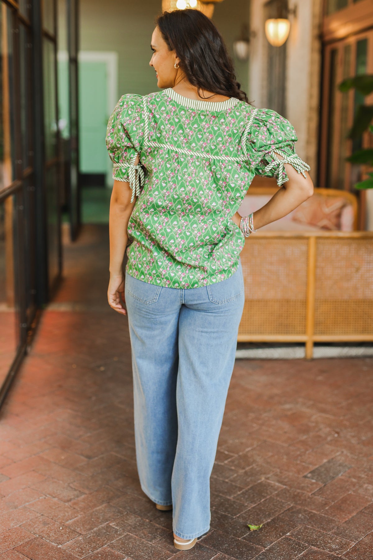 Garden Party Puff Sleeve Top – Green-Shirt/Tops-Southern House