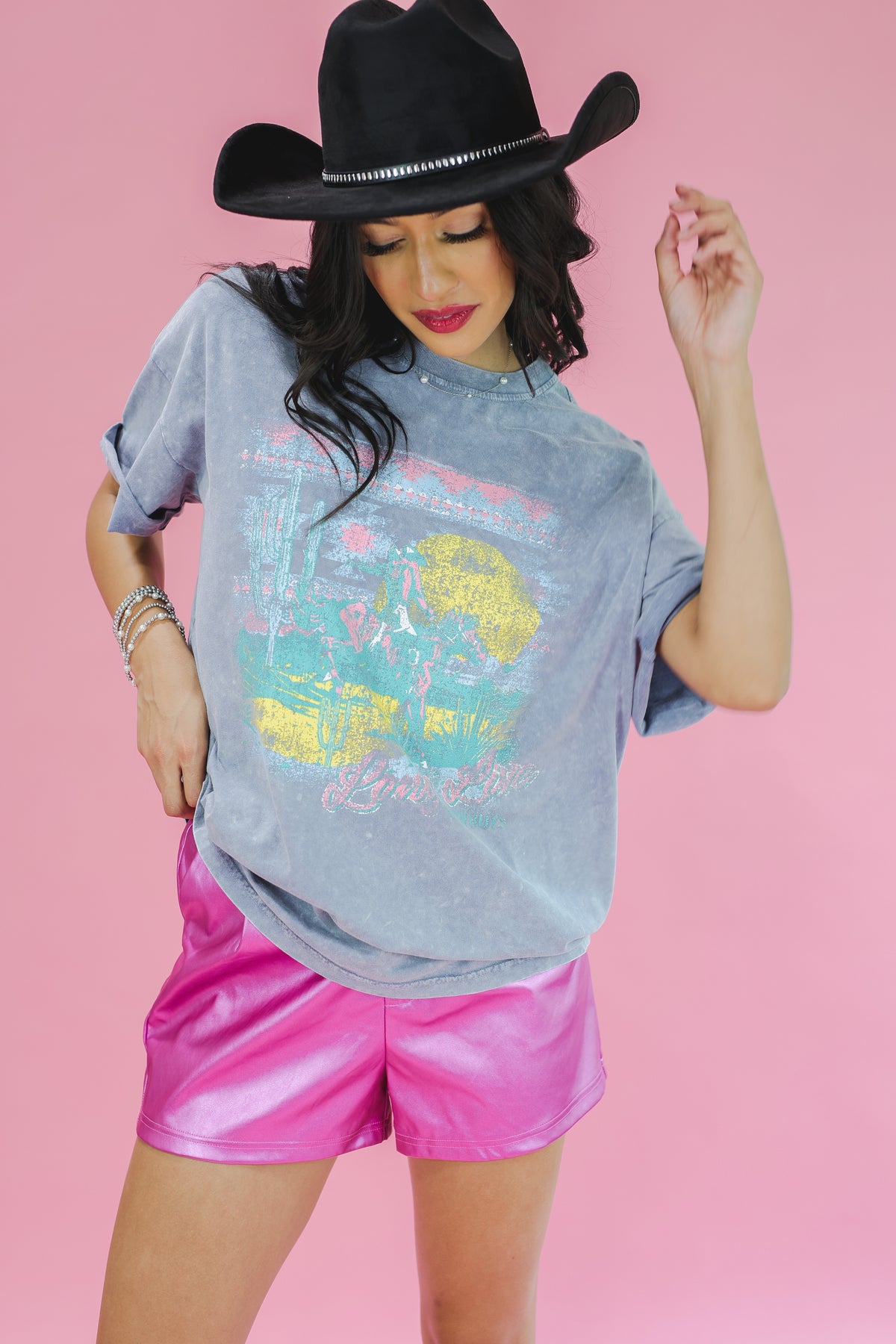 Long Live Cowboys Aztec Tee in Grey