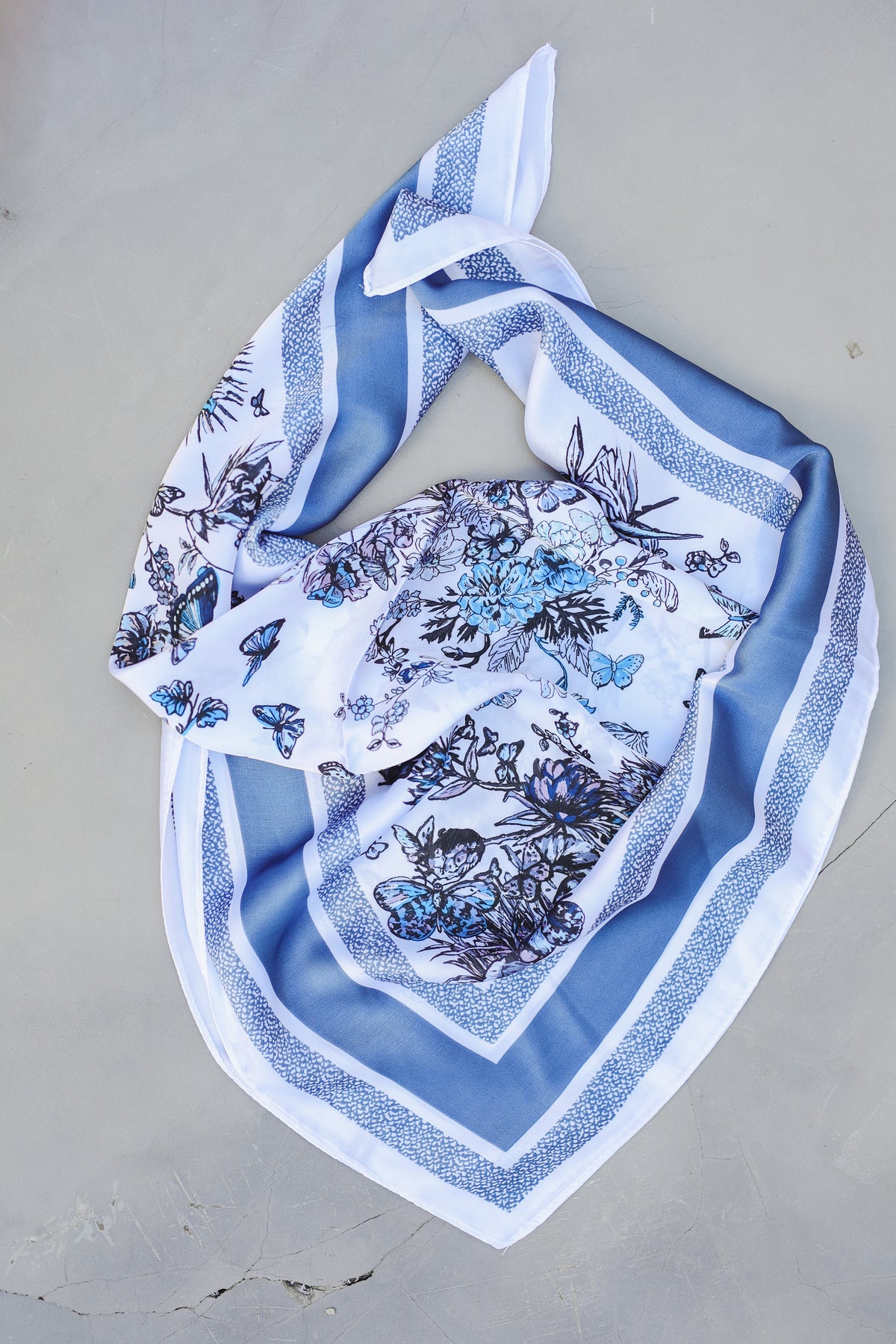 Blue Garden Butterfly Scarf – White & Sky