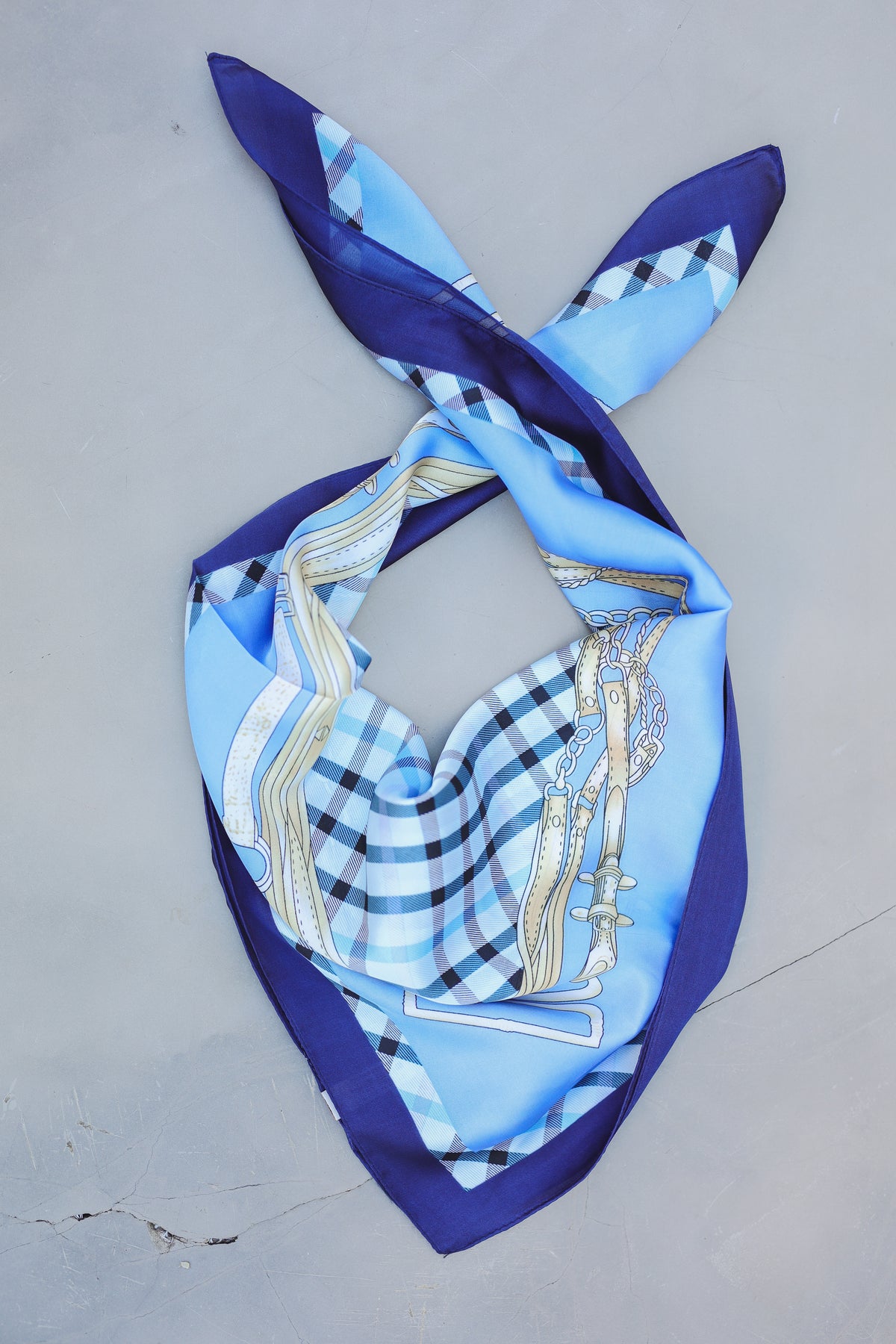 Equestrian Plaid Scarf – Blue