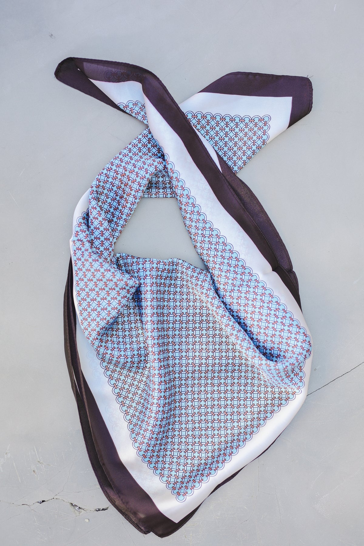 Vintage Geometric Square Scarf – Blue & Brown