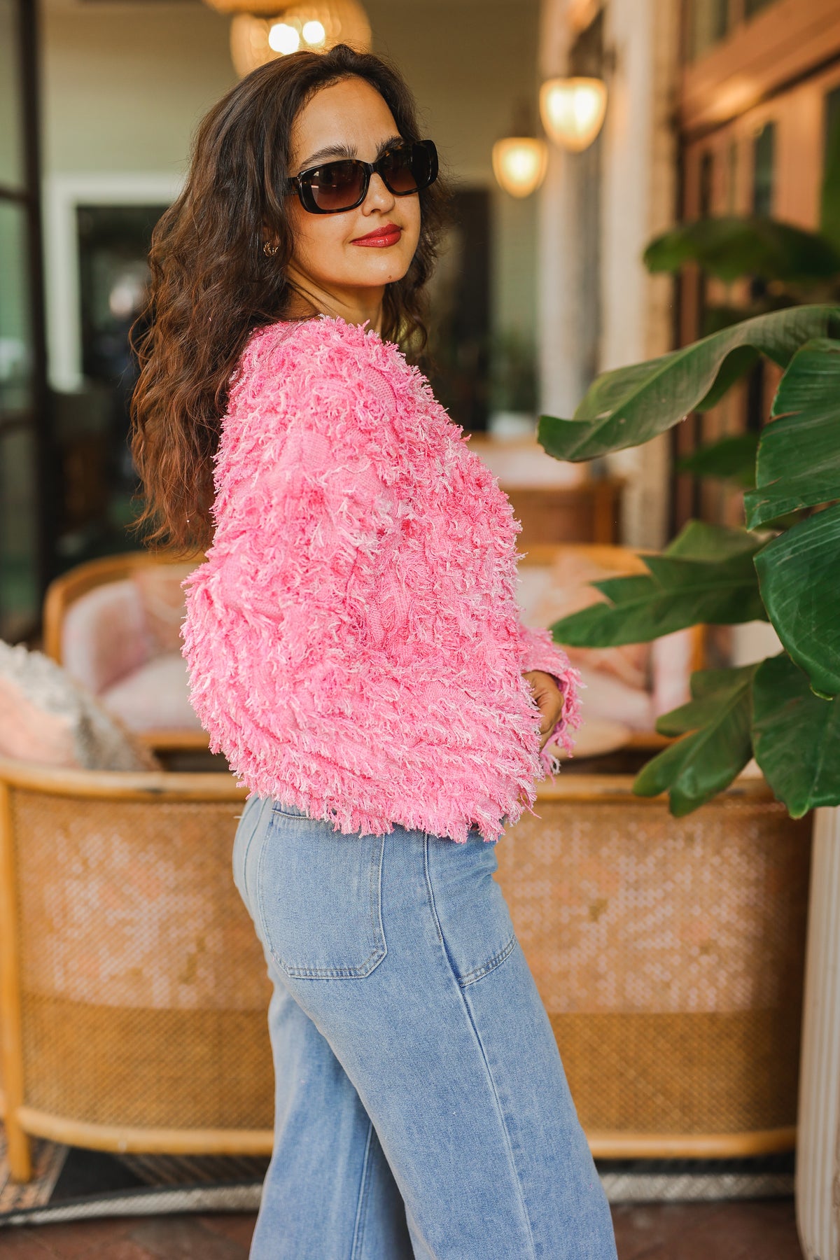 Sienna Fringe Zip Jacket – Pink-Kimono/Cardigan/Jacket/Hoodie-Southern House