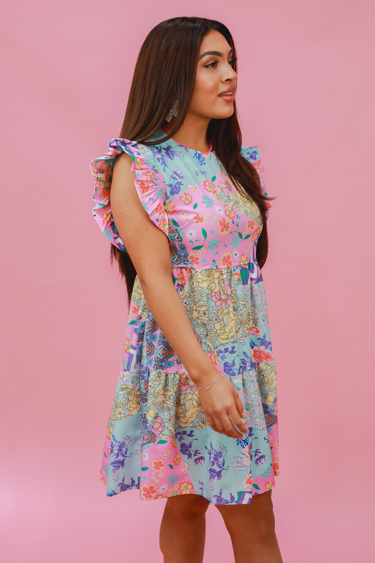 Into Spring Multi Print Dress In Mint