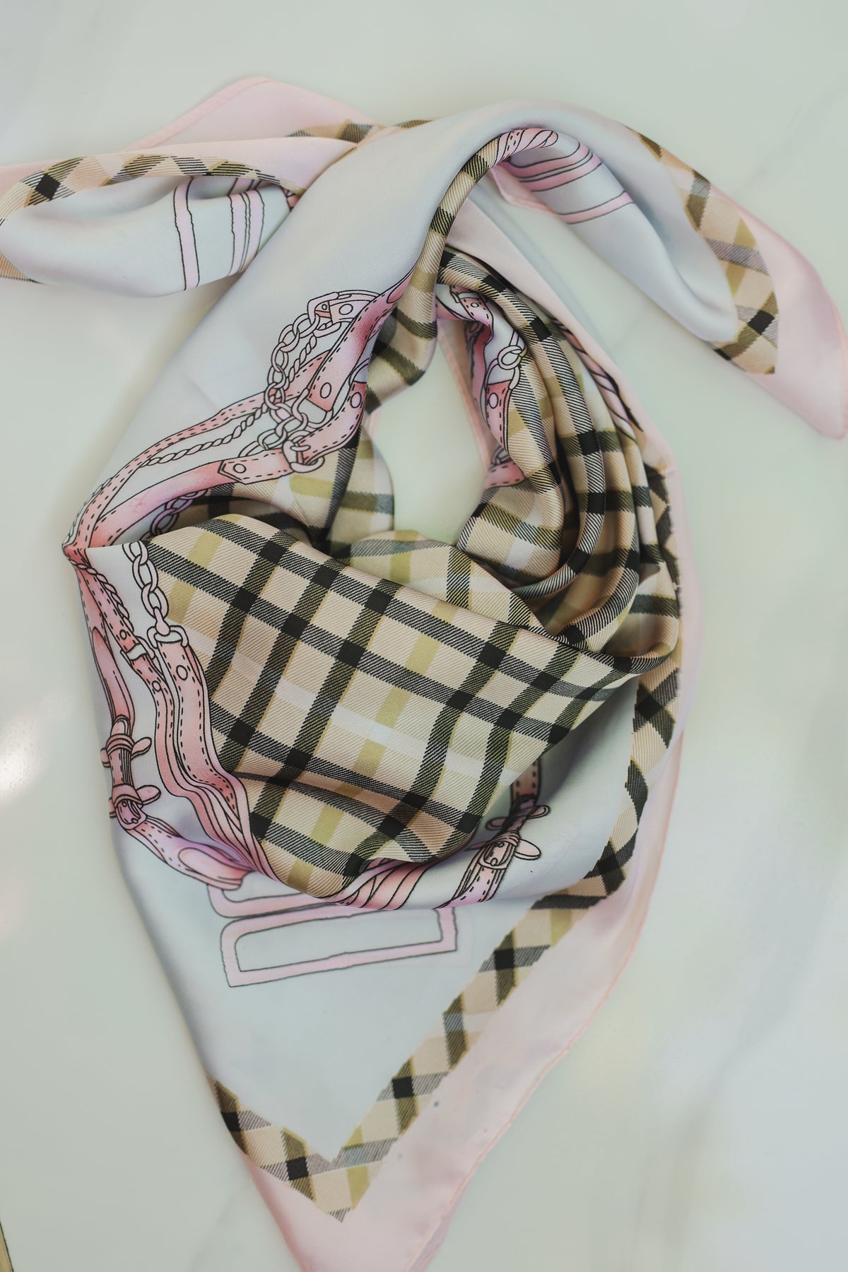 Equestrian Plaid Scarf – Pink & Beige