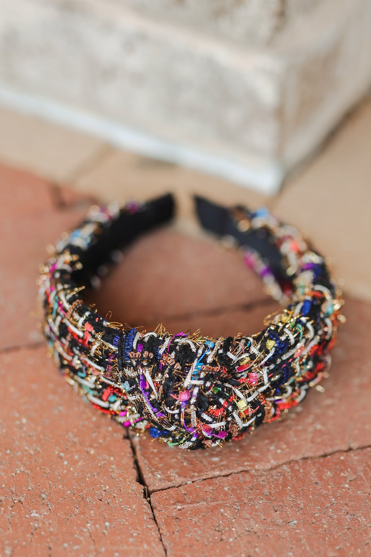 Mosaic Tweed Knot Headband - Black-Headband-Southern House