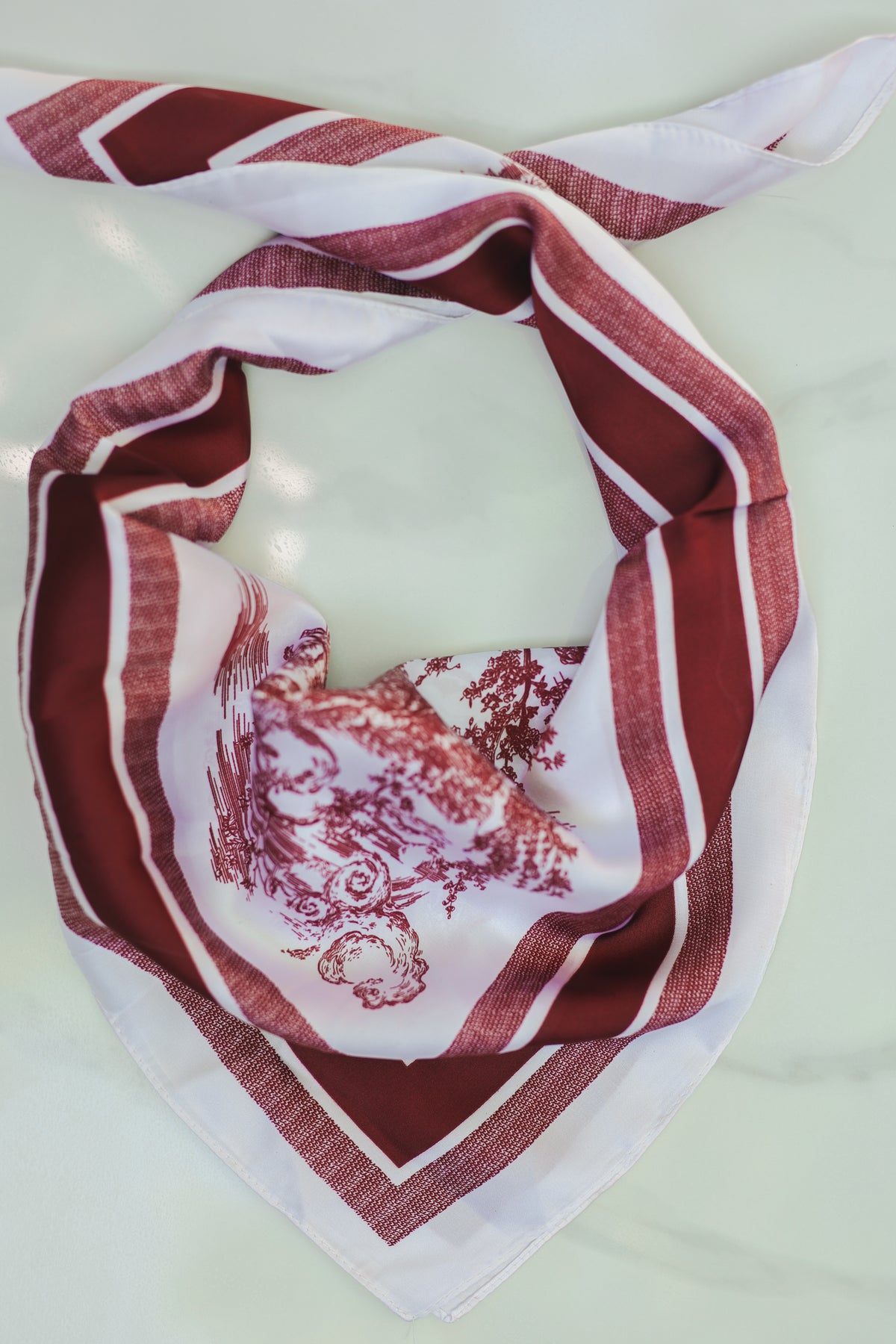 Chateau Toile Scarf – Burgundy & White