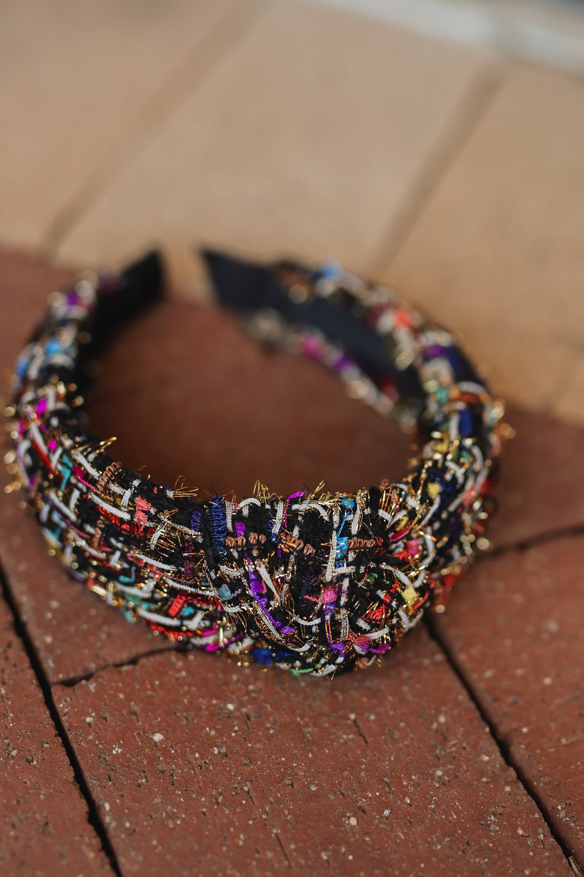 Mosaic Tweed Knot Headband - Black-Headband-Southern House