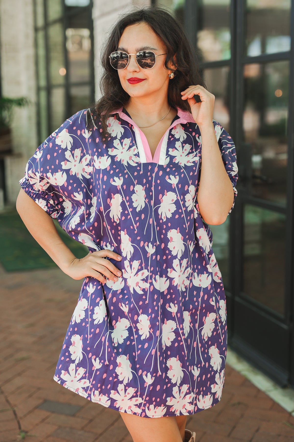 Floral Breeze Dress - Navy