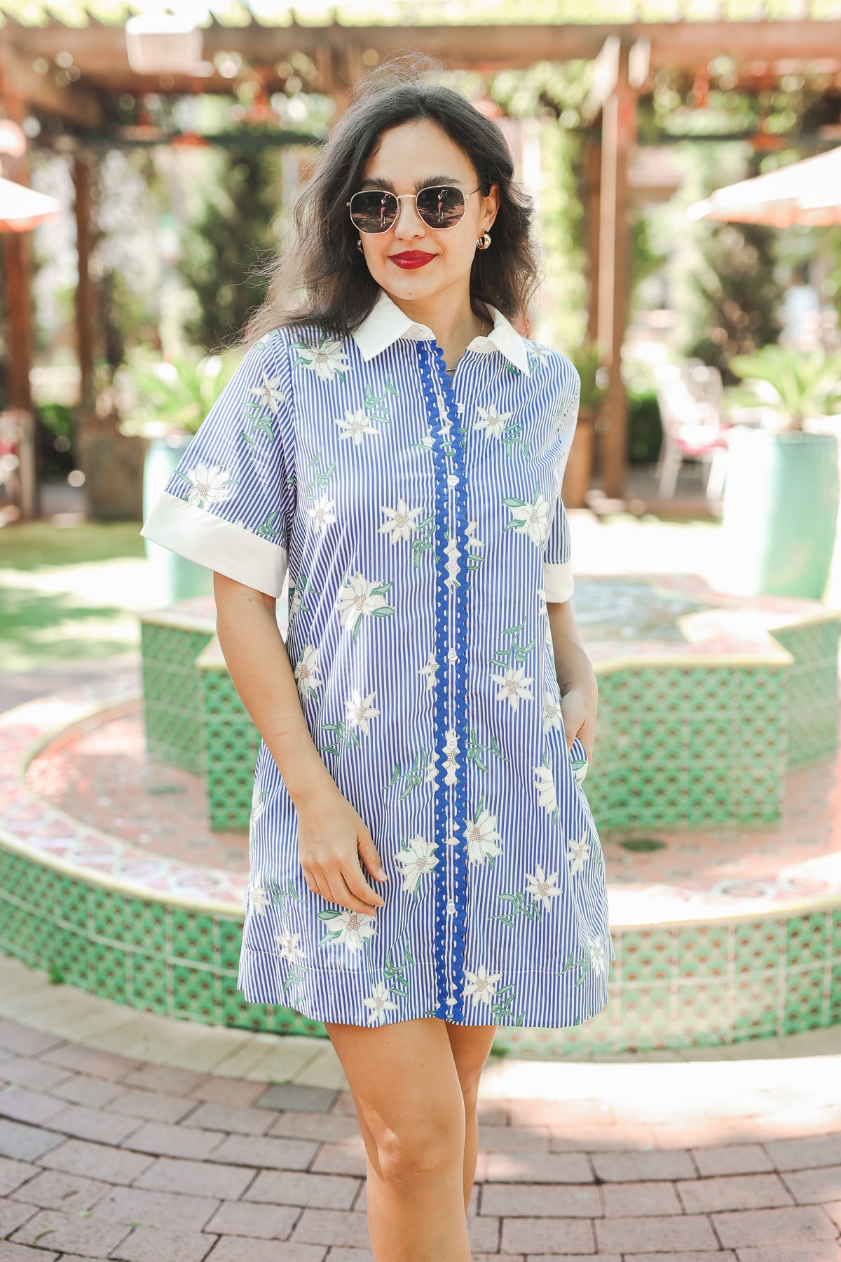 Coastal Lily Stripe Dress - Blue