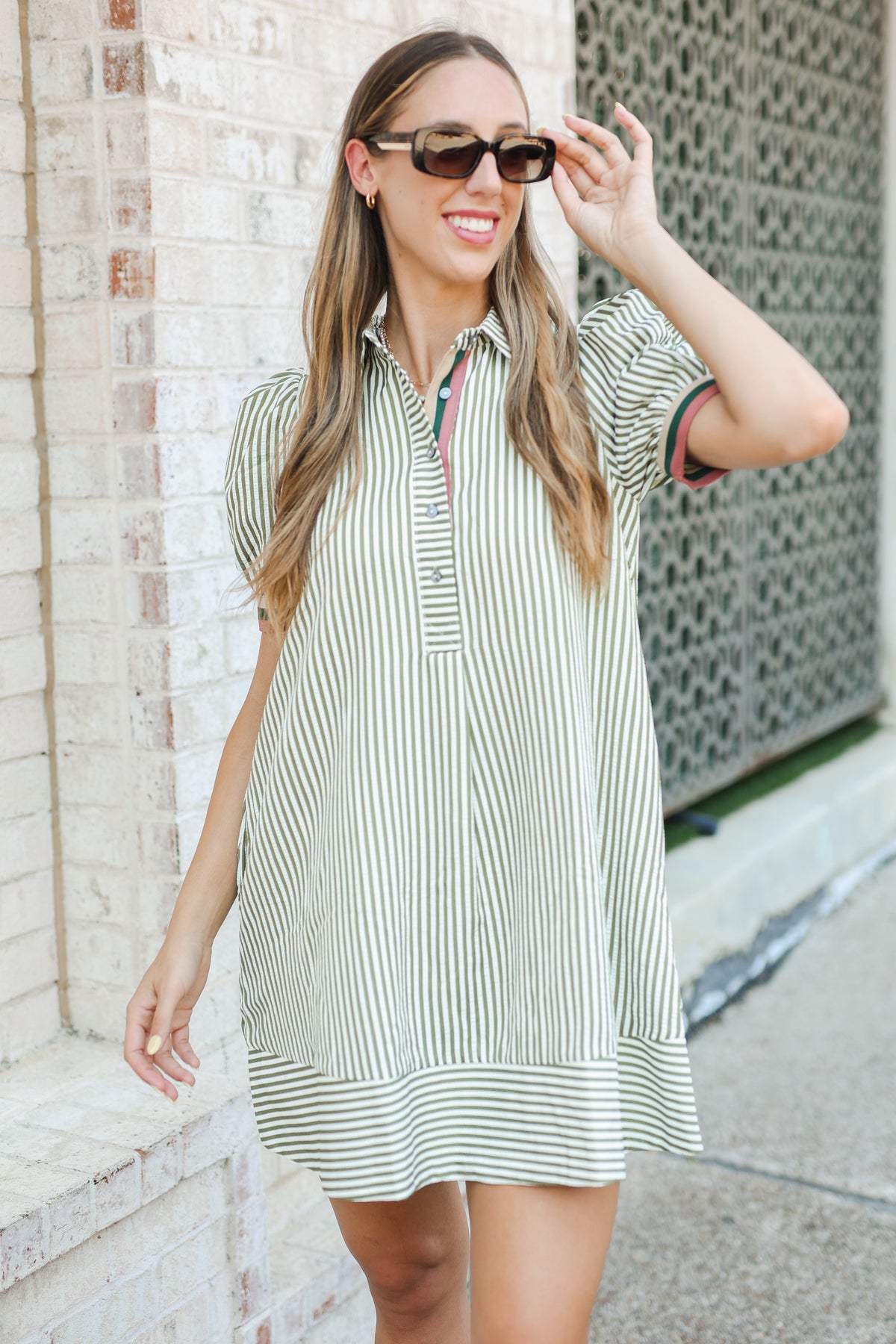 Magnolia Henley Stripe Shirt Dress – Olive