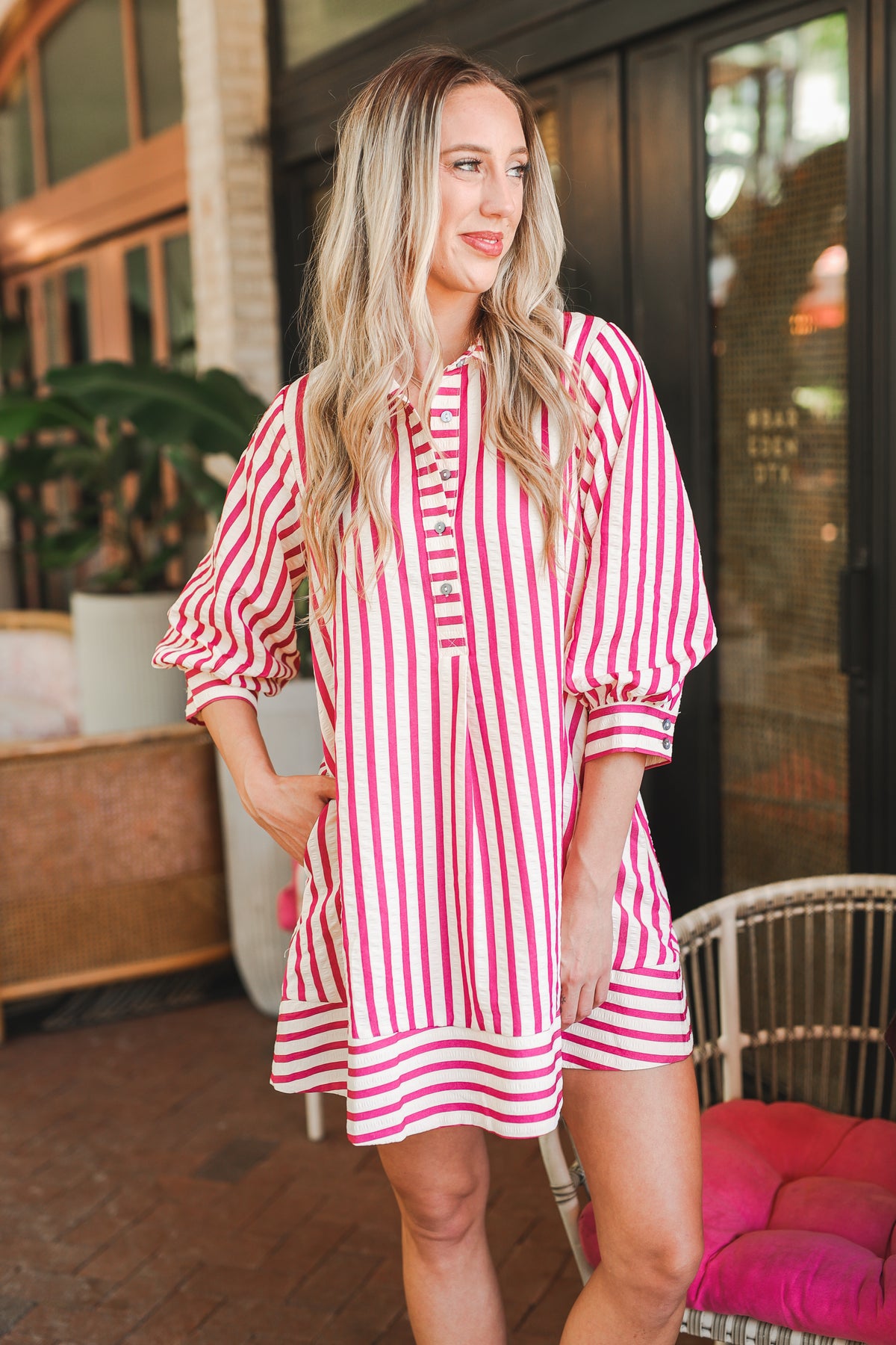 Quick Weekend Getaway Striped Dress - Pink