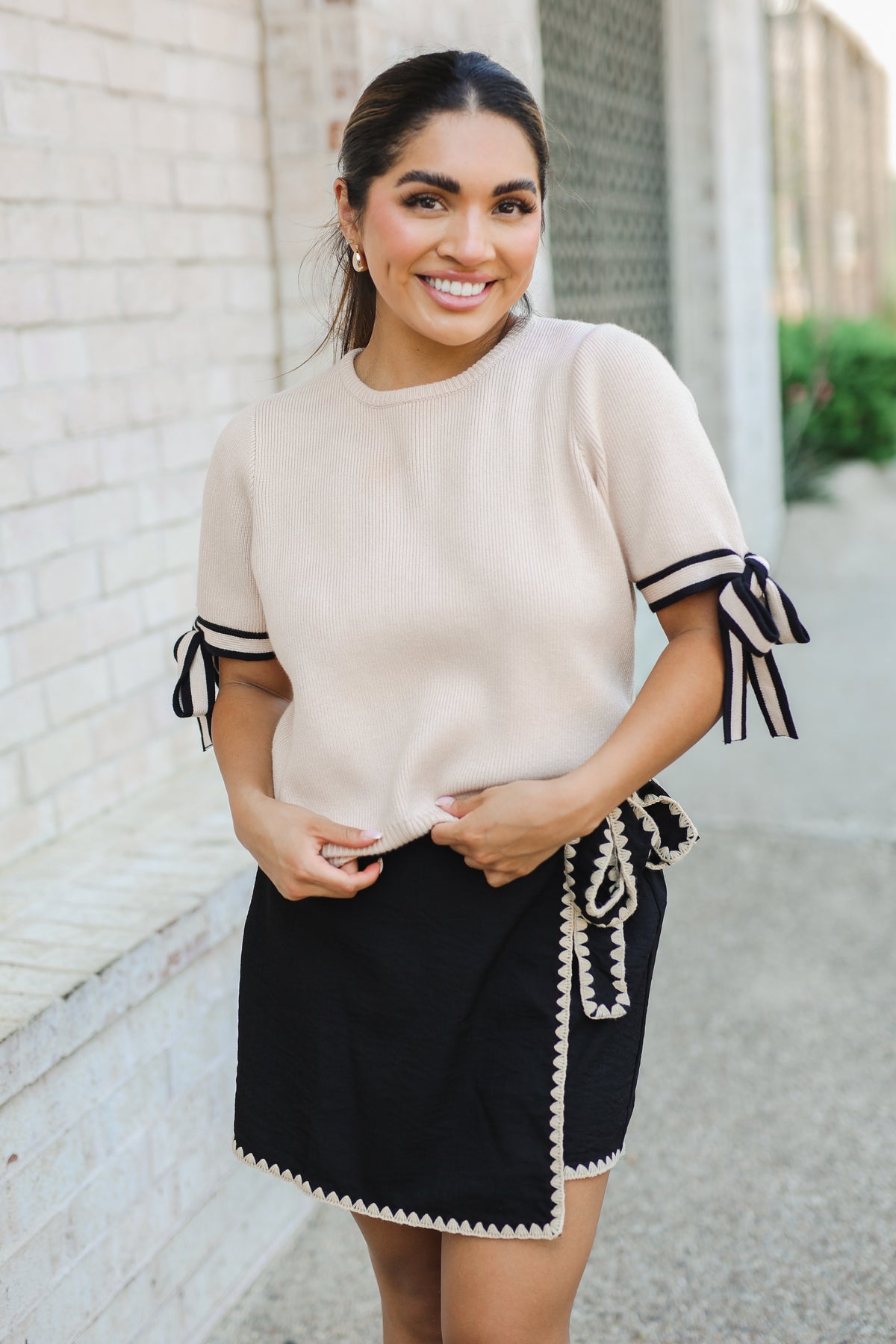 Bow and Go Knit Top - Taupe-Shirt/Tops-Southern House