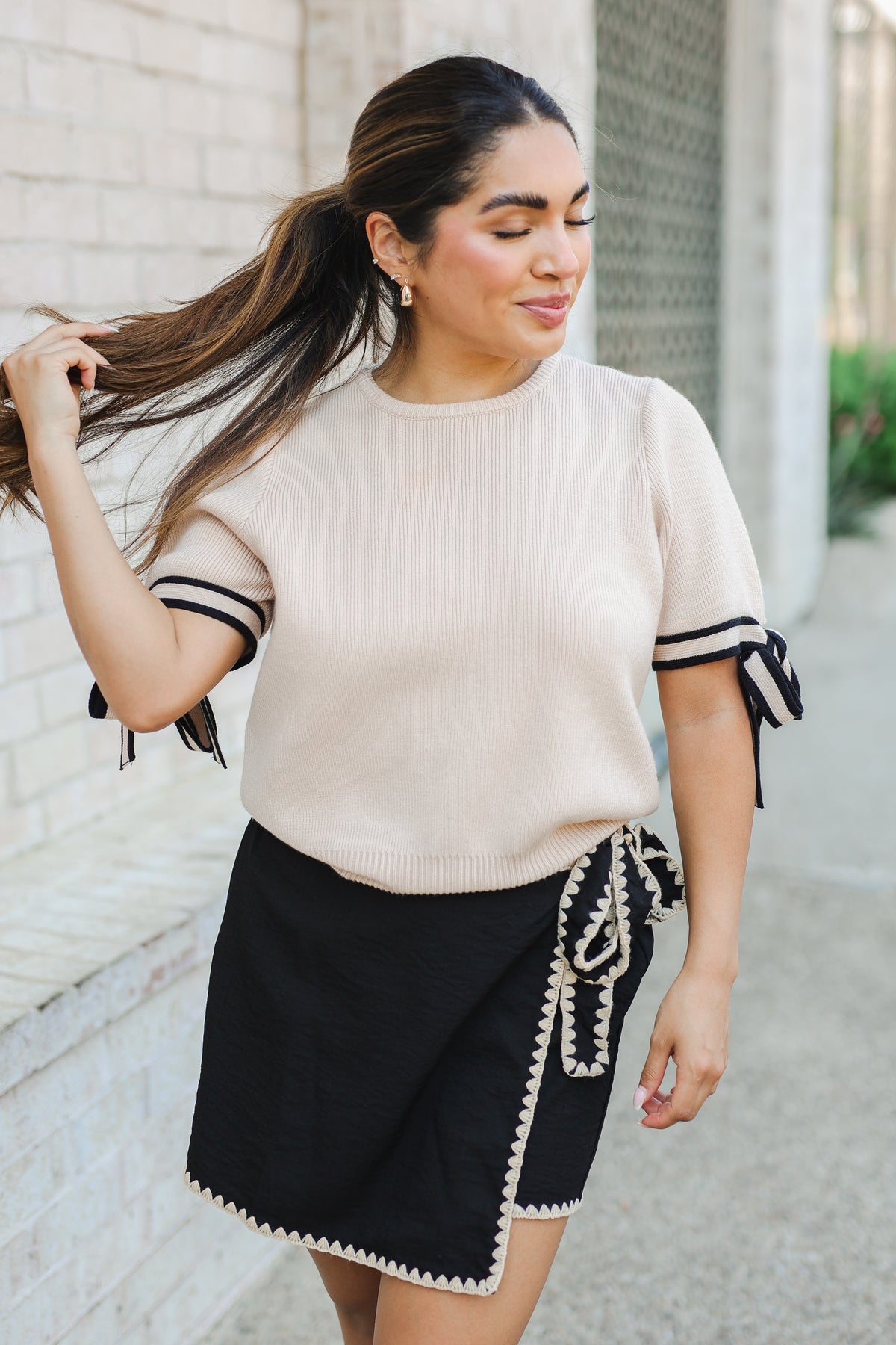 Bow and Go Knit Top - Taupe-Shirt/Tops-Southern House