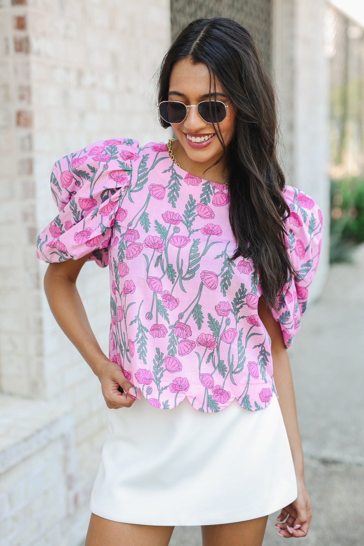 Petal Perfect Puff Sleeve Top – Pink-Shirt/Tops-Southern House