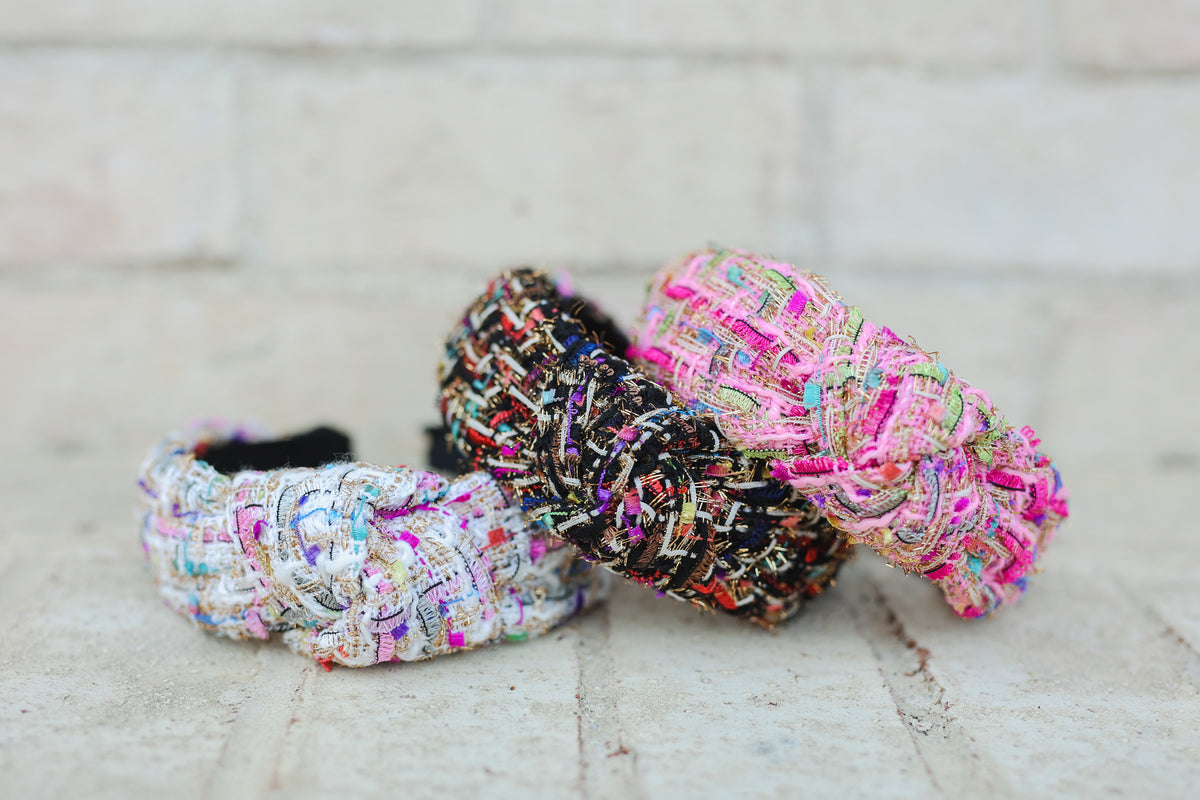 Mosaic Tweed Knot Headband – Pink-Headband-Southern House